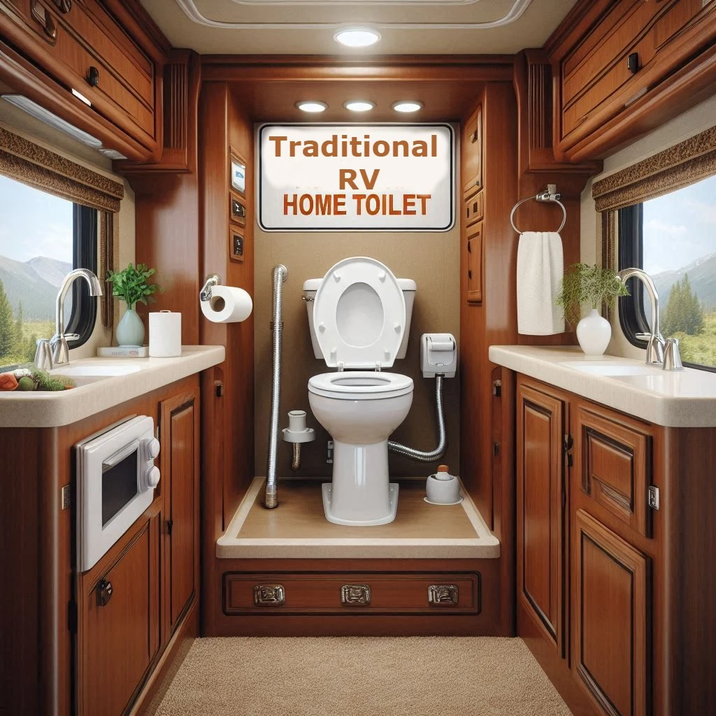traditional home toilet in rv