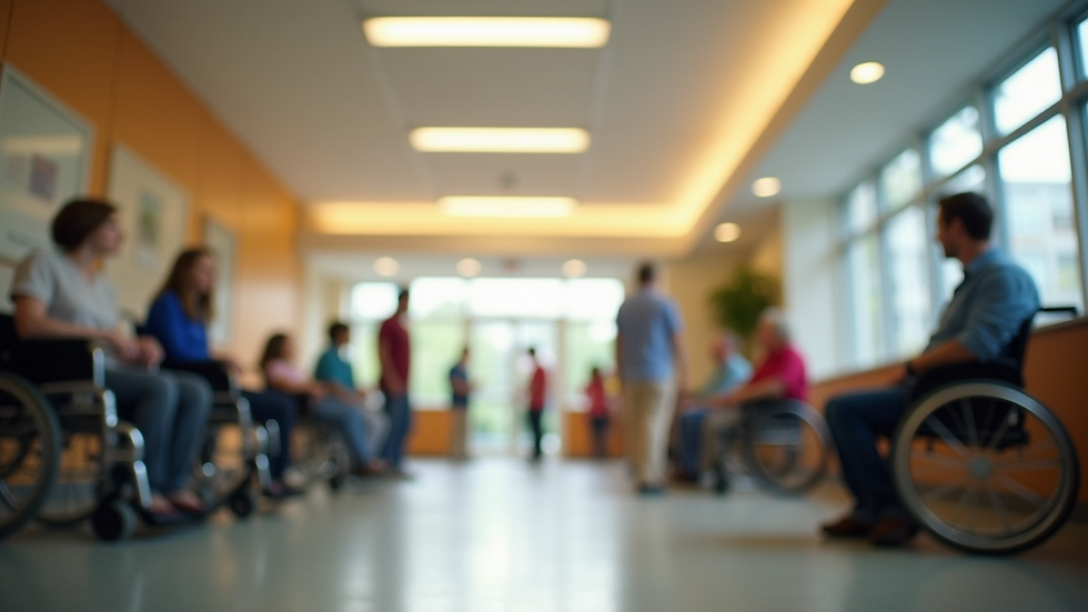 Eye-level view of a community center providing support services for individuals with disabilities