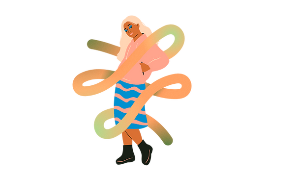 Ilustración mujer rodeada de vida