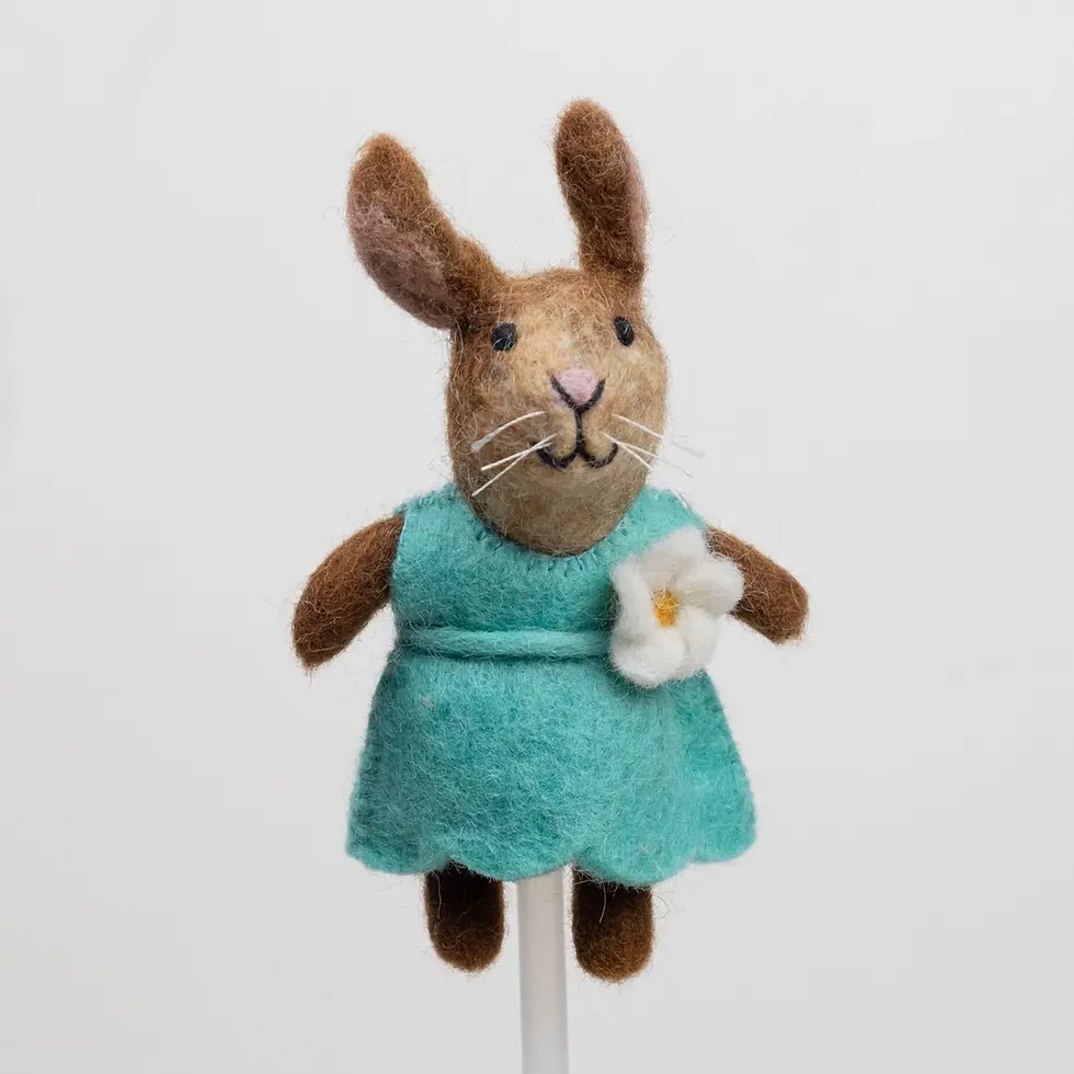 Bunny in Teal Dress Finger Puppet