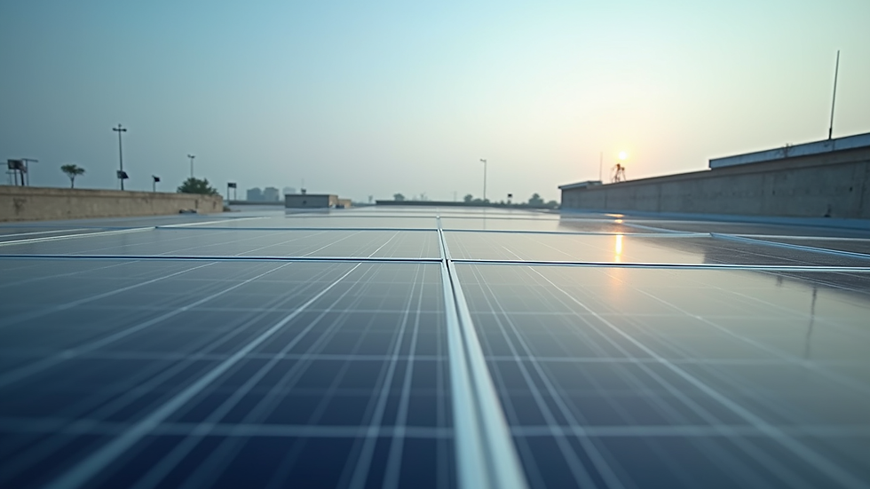 Eye-level view of solar panels installed on a rooftop in Maharashtra