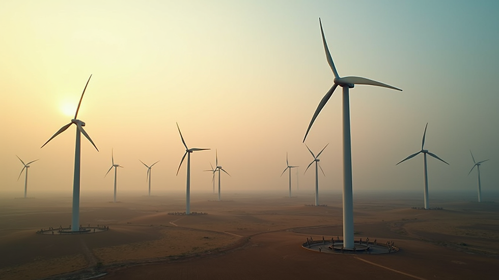 High angle view of a large wind farm in India with multiple turbines