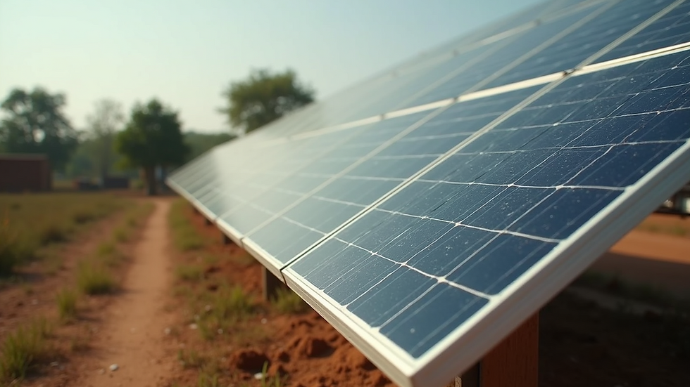 High angle view of solar panels installed in a rural Indian village