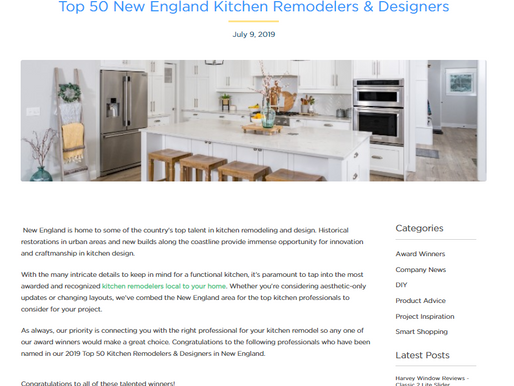 PKsurroundings IS AN AWARD WINNER "TOP 50 NEW ENGLAND KITCHEN REMODELERS & DESIGNERS"