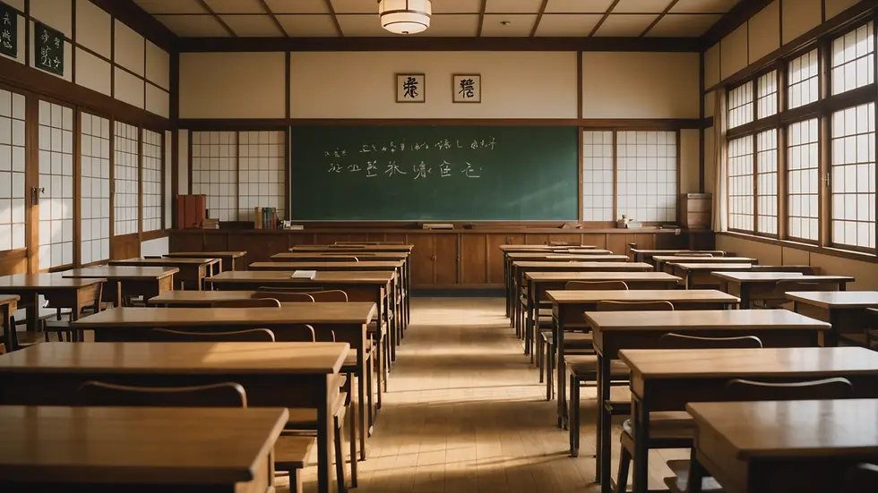 Eye-level view of a classic Japanese school setting