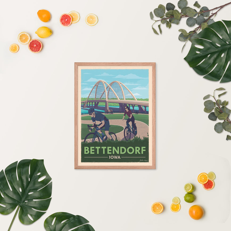 Thumbnail: Bettendorf Iowa I-74 River Bridge - Framed Retro Poster Art