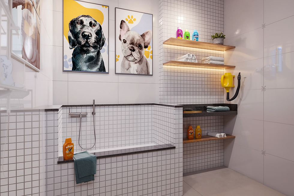 Pet Wash do Mar de Itaparica em Vila Velha - ES, área de conveniência para cuidados com animais de estimação no condomínio residencial.