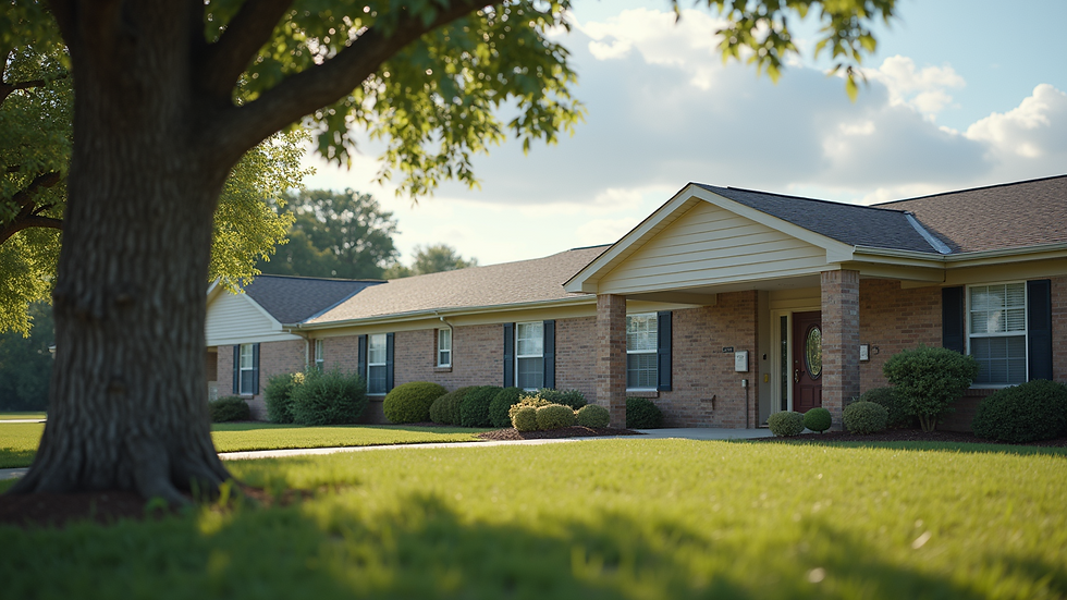 Eye-level view of a veteran's housing facility exterior