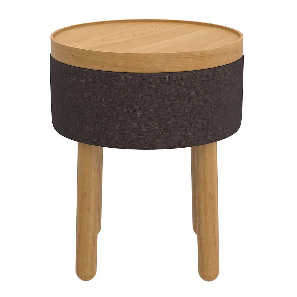 Thumbnail: Polly Round Storage Ottoman with Tray in Charcoal and Natural