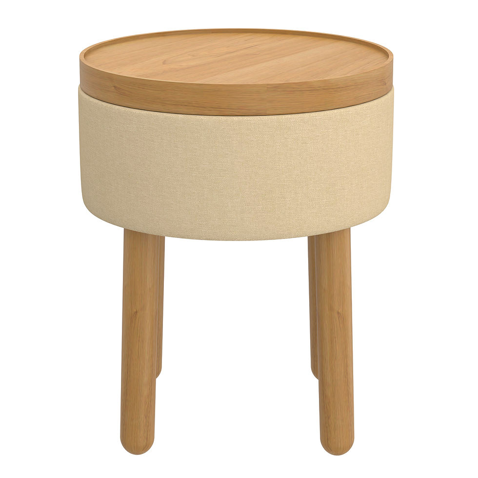 Thumbnail: Polly Round Storage Ottoman with Tray in Beige and Natural