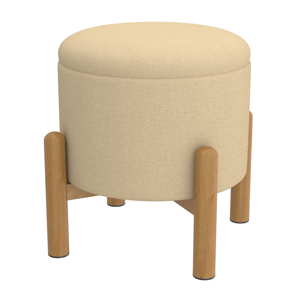 Thumbnail: Heidi Round Storage Ottoman in Beige and Natural