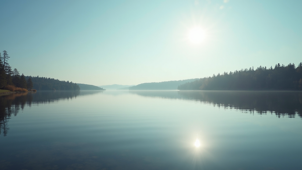 Eye-level view of a calm lake reflecting a clear sky