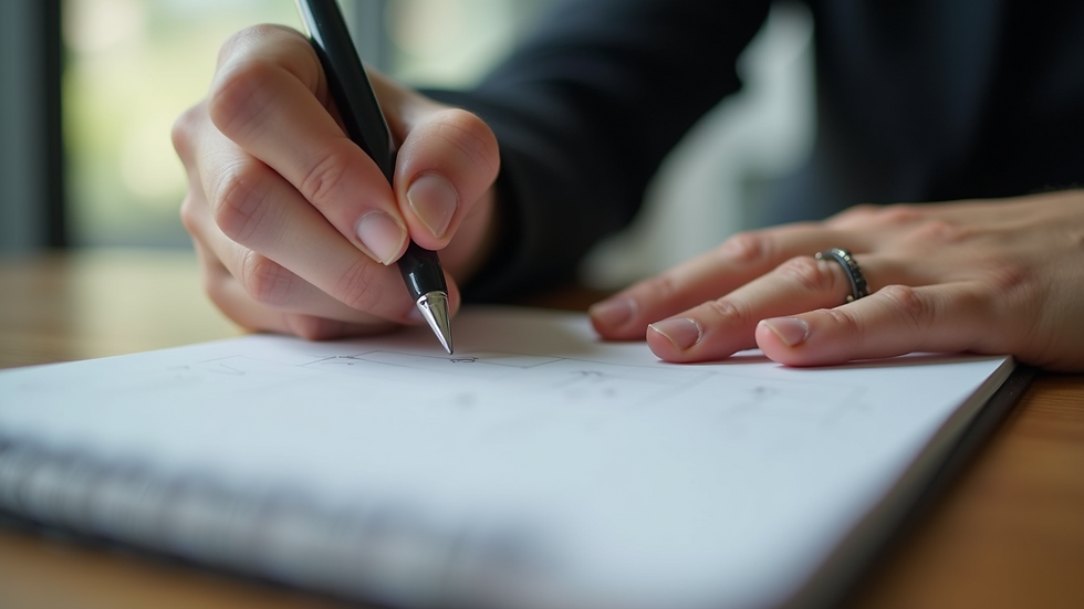 Eye-level view of a person writing goals on a notebook