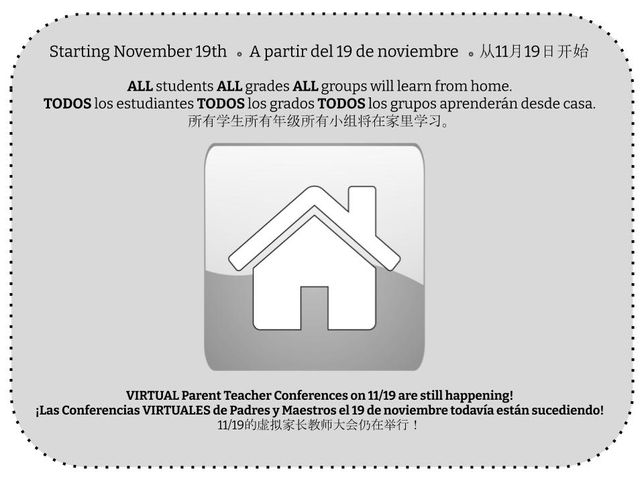 Schools fully remote starting 11/19, Parent Teacher Conferences still ON for tomorrow