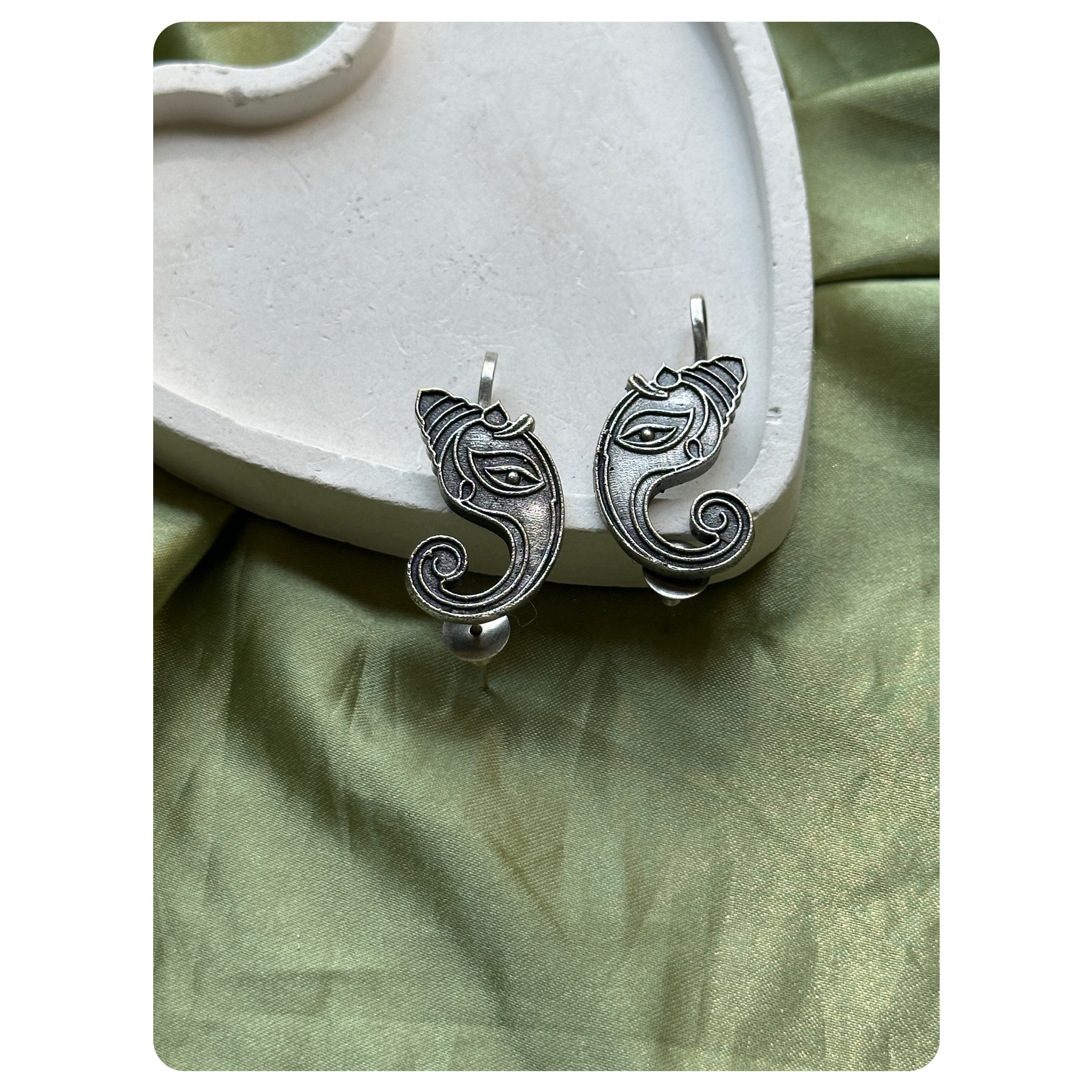 Silver Oxidised Ganesha Earcuffs