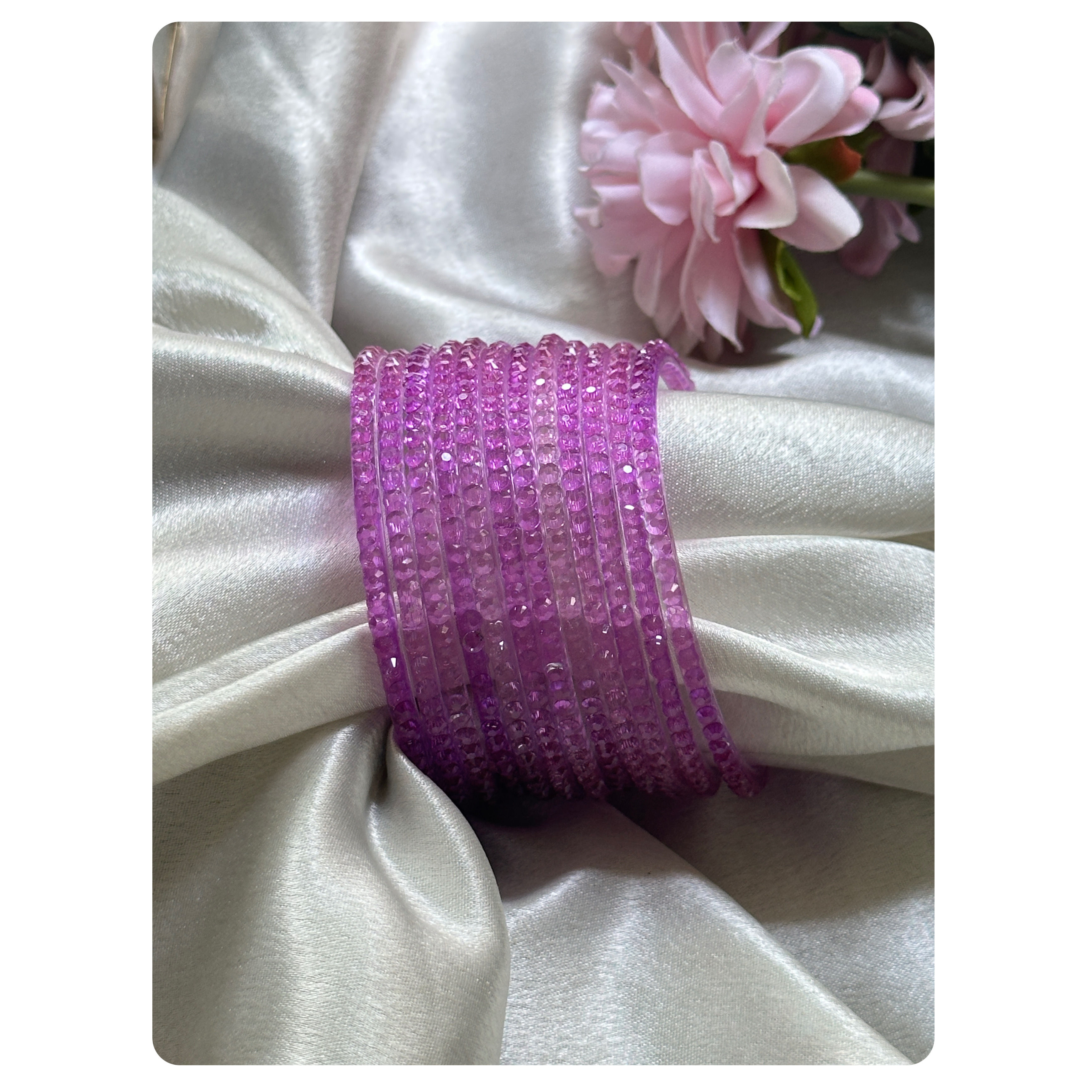 Lavender Crystal Glass Bangle Set (12 pieces) Size- 2.8