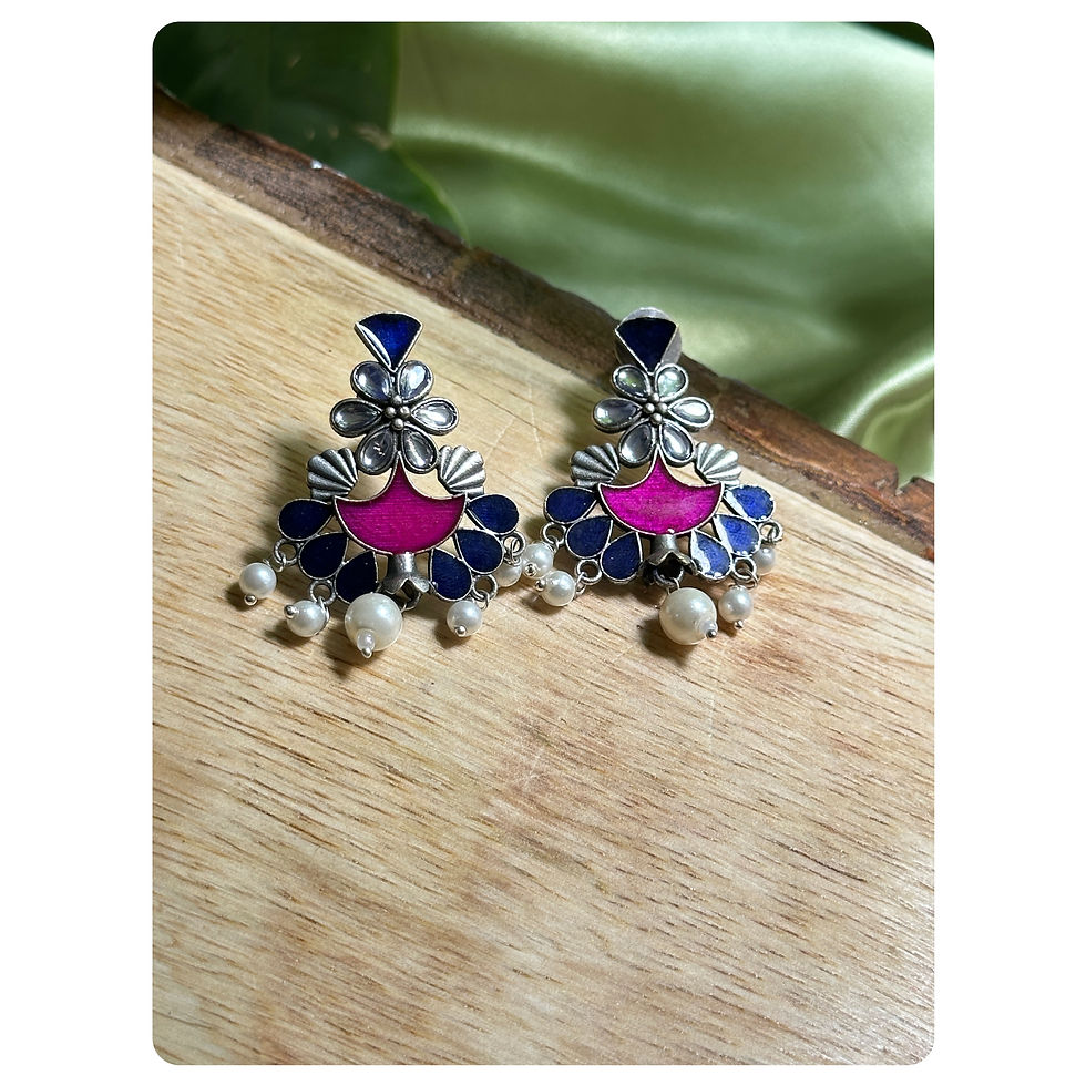 Silver Oxidised Pink and Blue Enamelled Studs