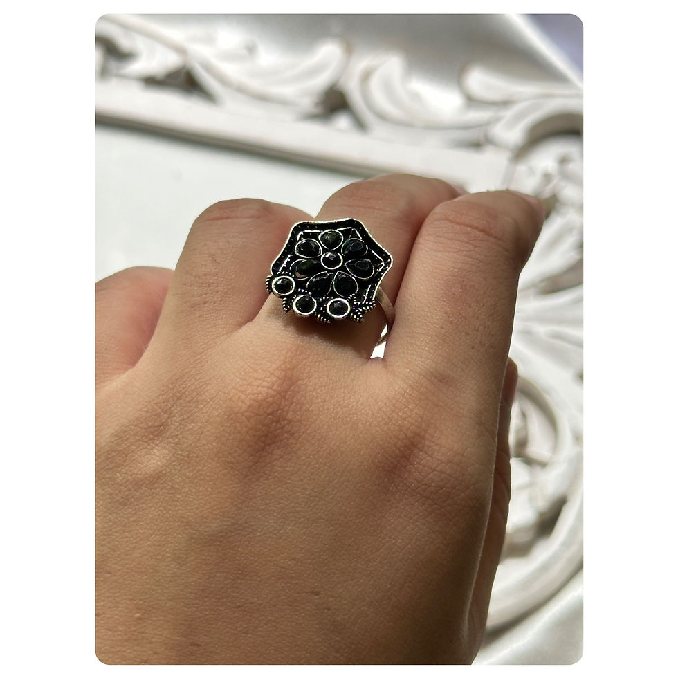 Silver Toned Black Stone Embellished Ring
