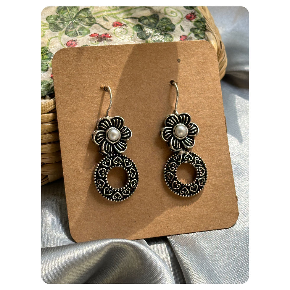 Silver Toned White Stone Floral Earrings