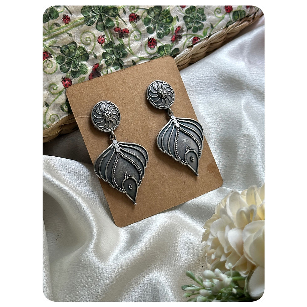 Silver Oxidised Leaf Dangler Earrings