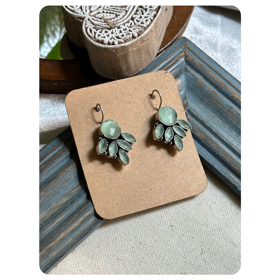 Silver Toned Mint Stone Hook Earrings