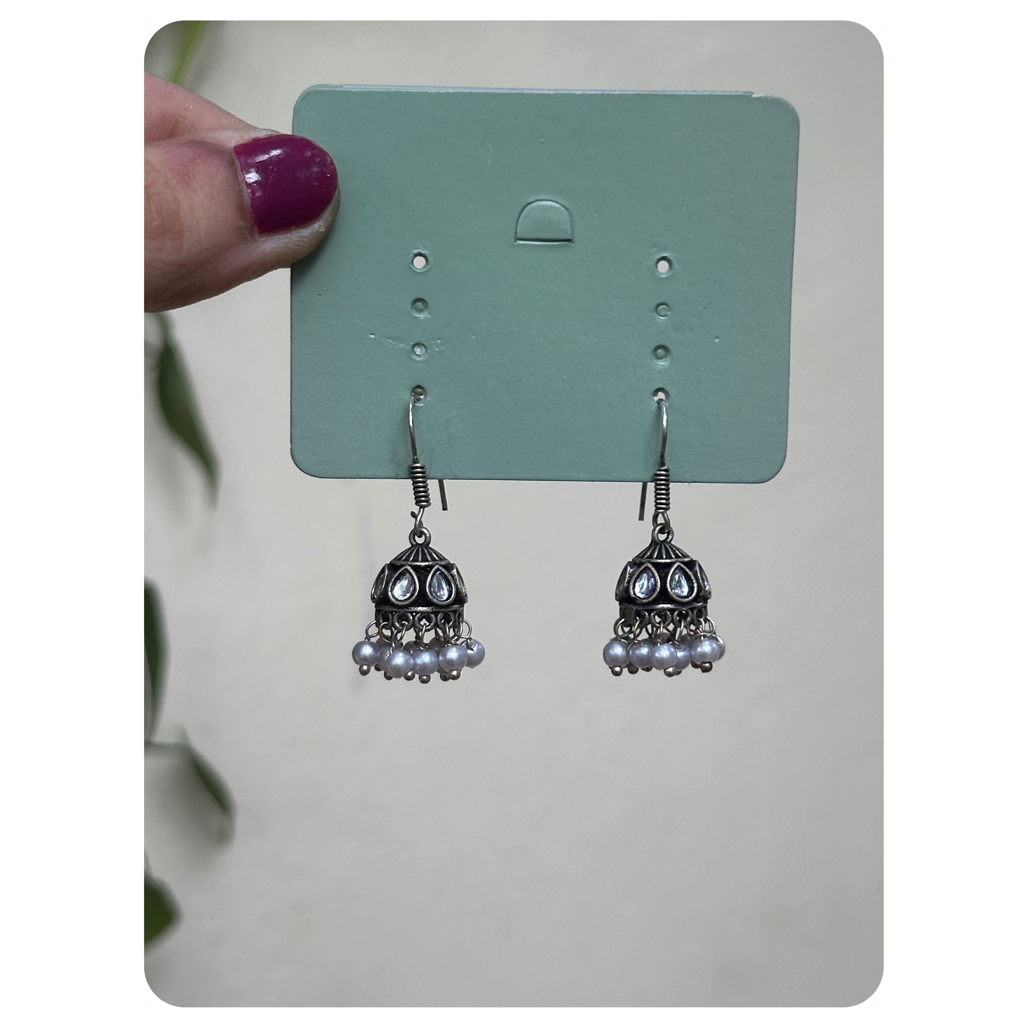 Silver Toned White Stone Small Jhumka
