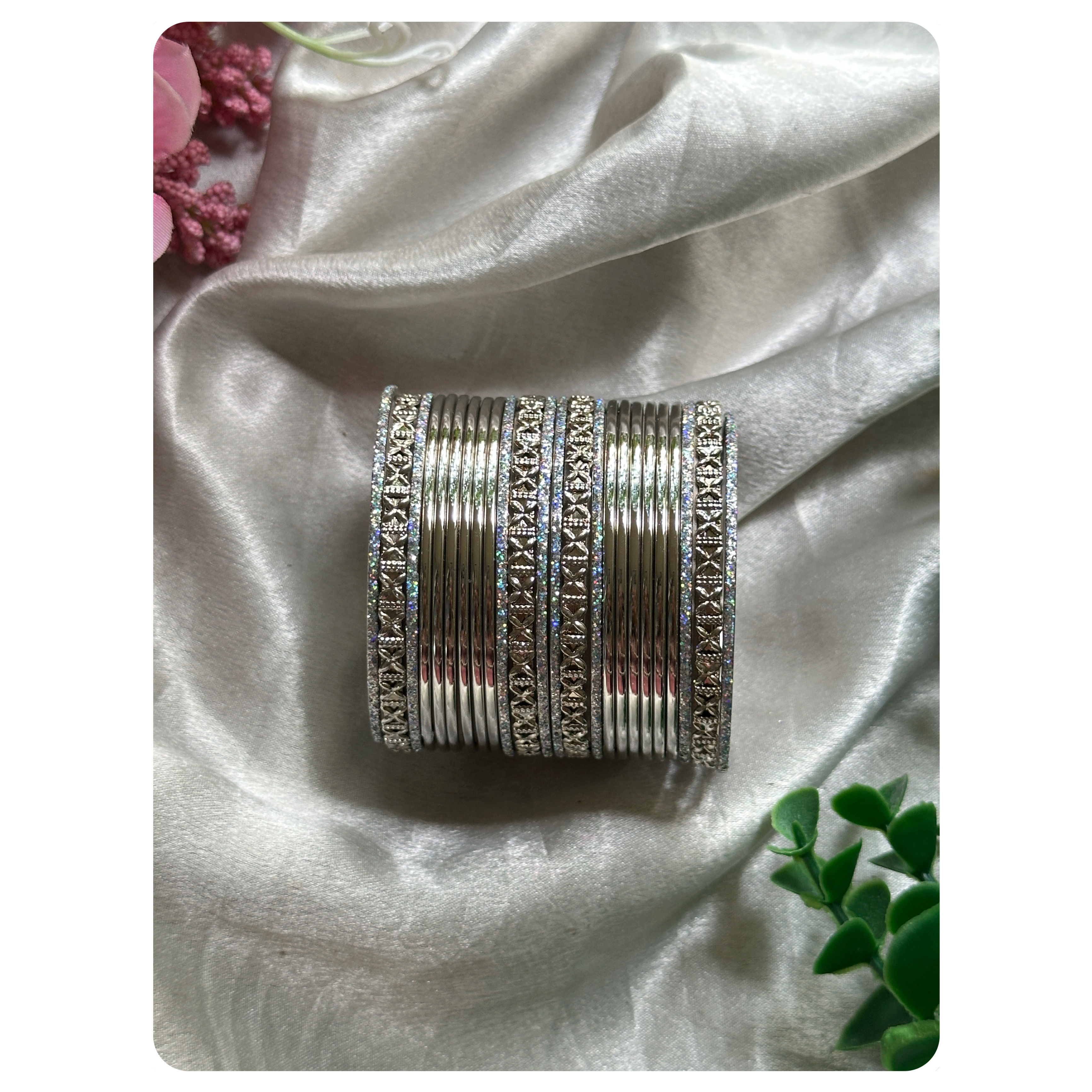 Silver Toned Mix Bangle Set (24 pieces) Size- 2.6