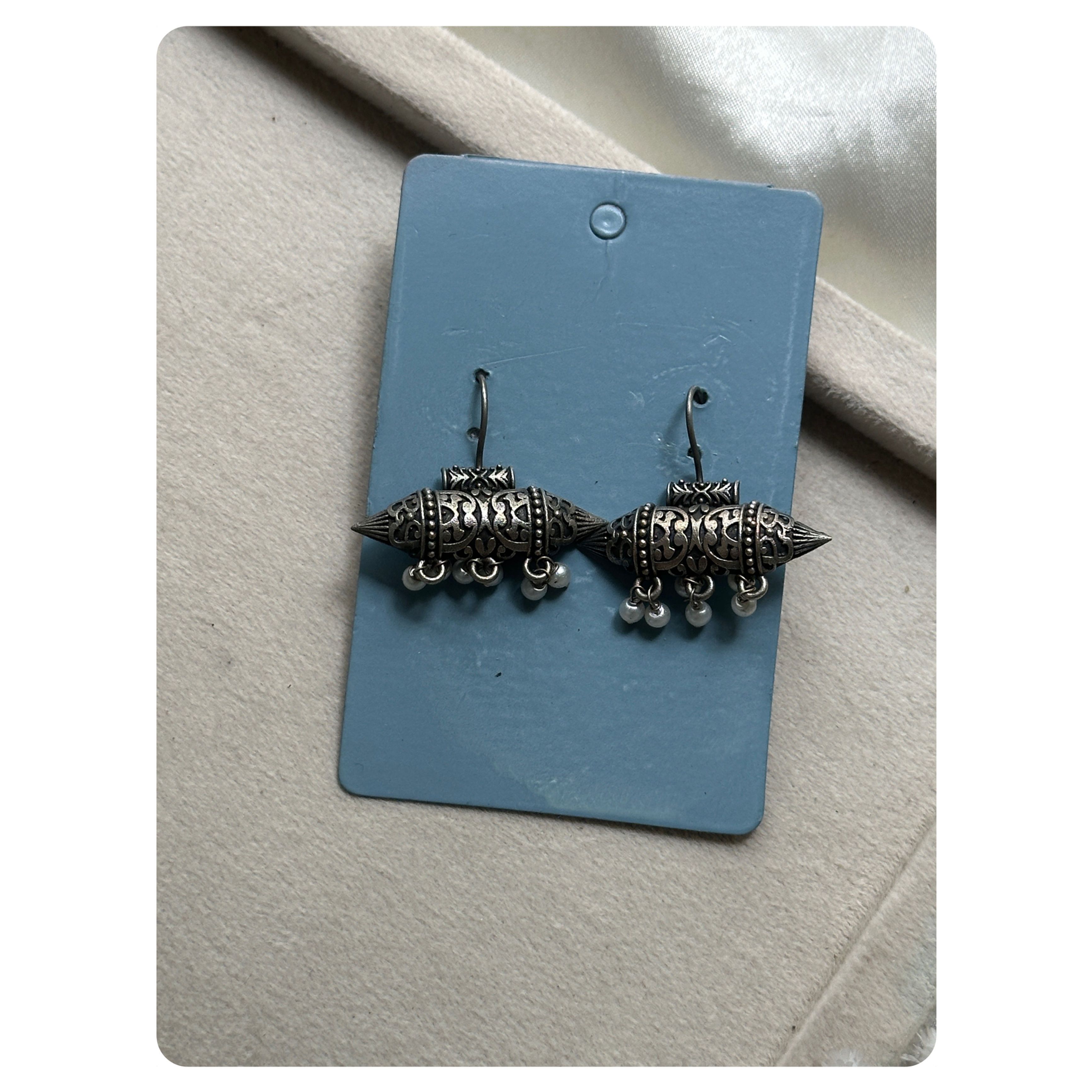 Silver Oxidised Pearl Tabeez Hook Earrings