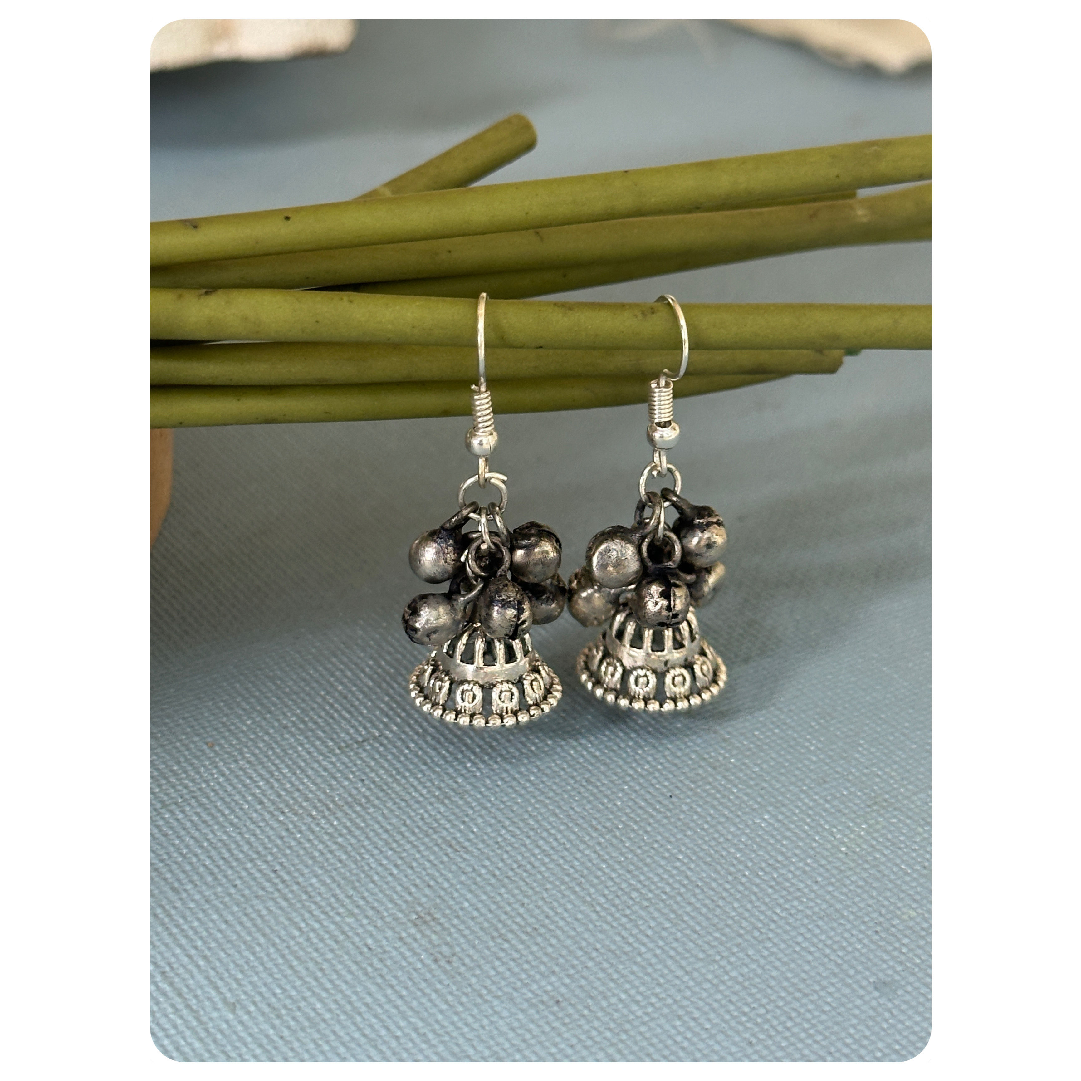 Silver Toned Small Ghungroo Jhumka