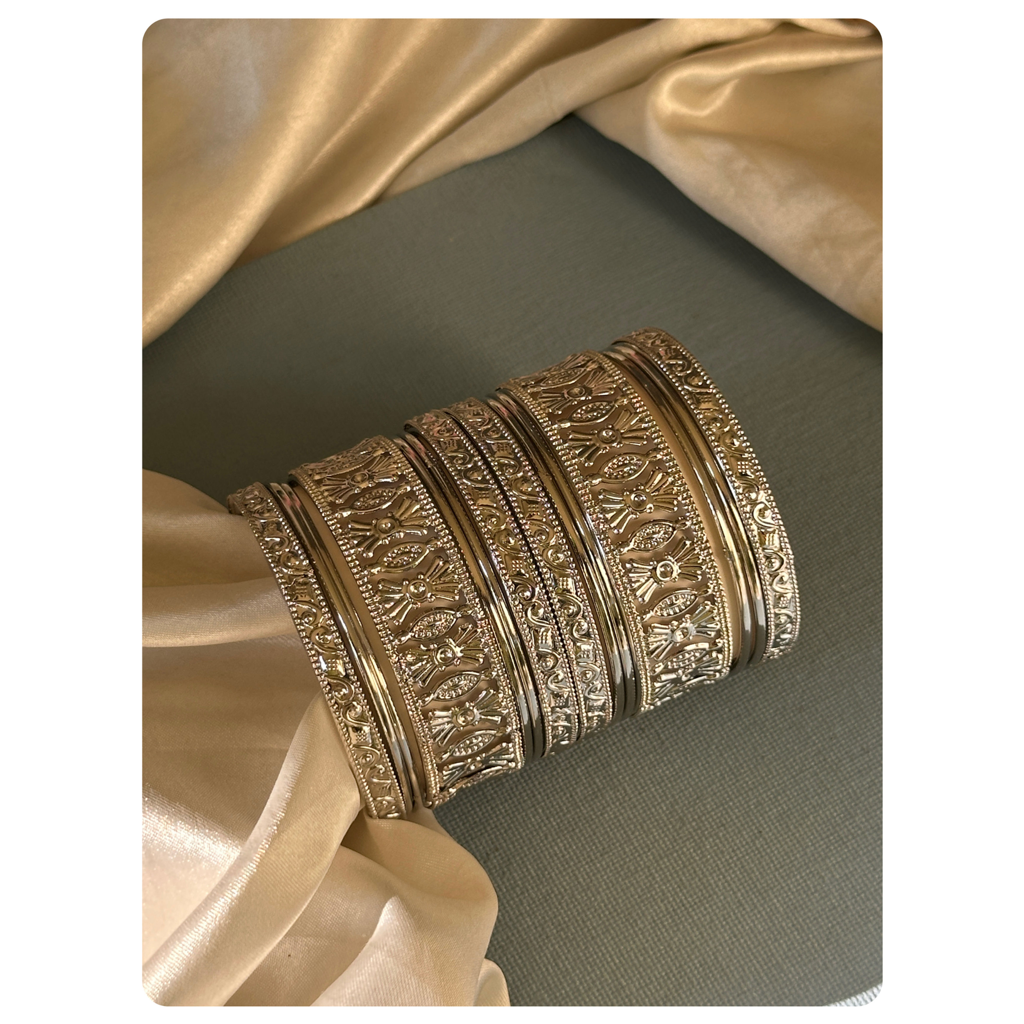 Silver Toned Floral Mix Bangle Set (14 pieces) Size- 2.8