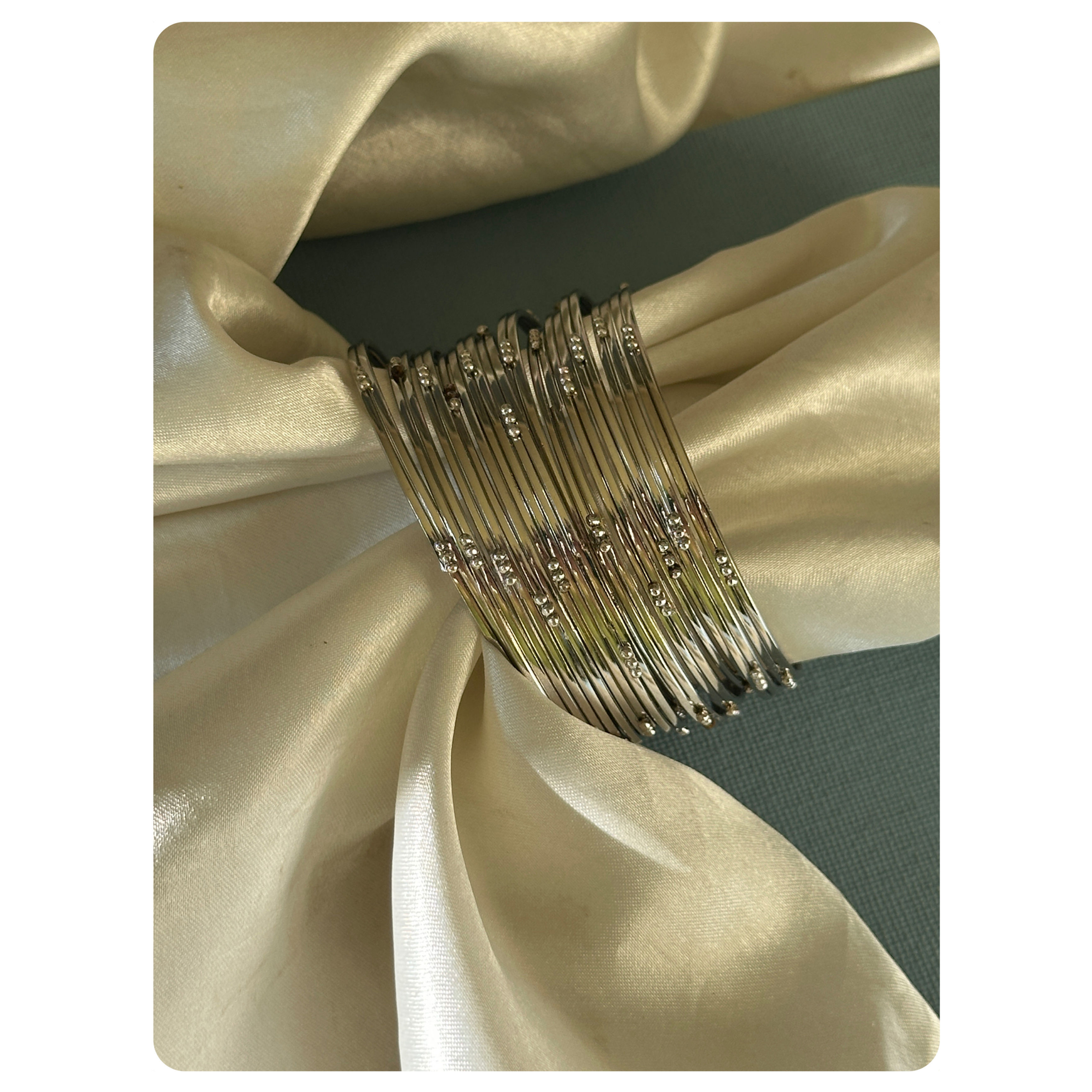 Silver Toned Metal Beaded Bangle Set (12 pieces) Size- 2.4