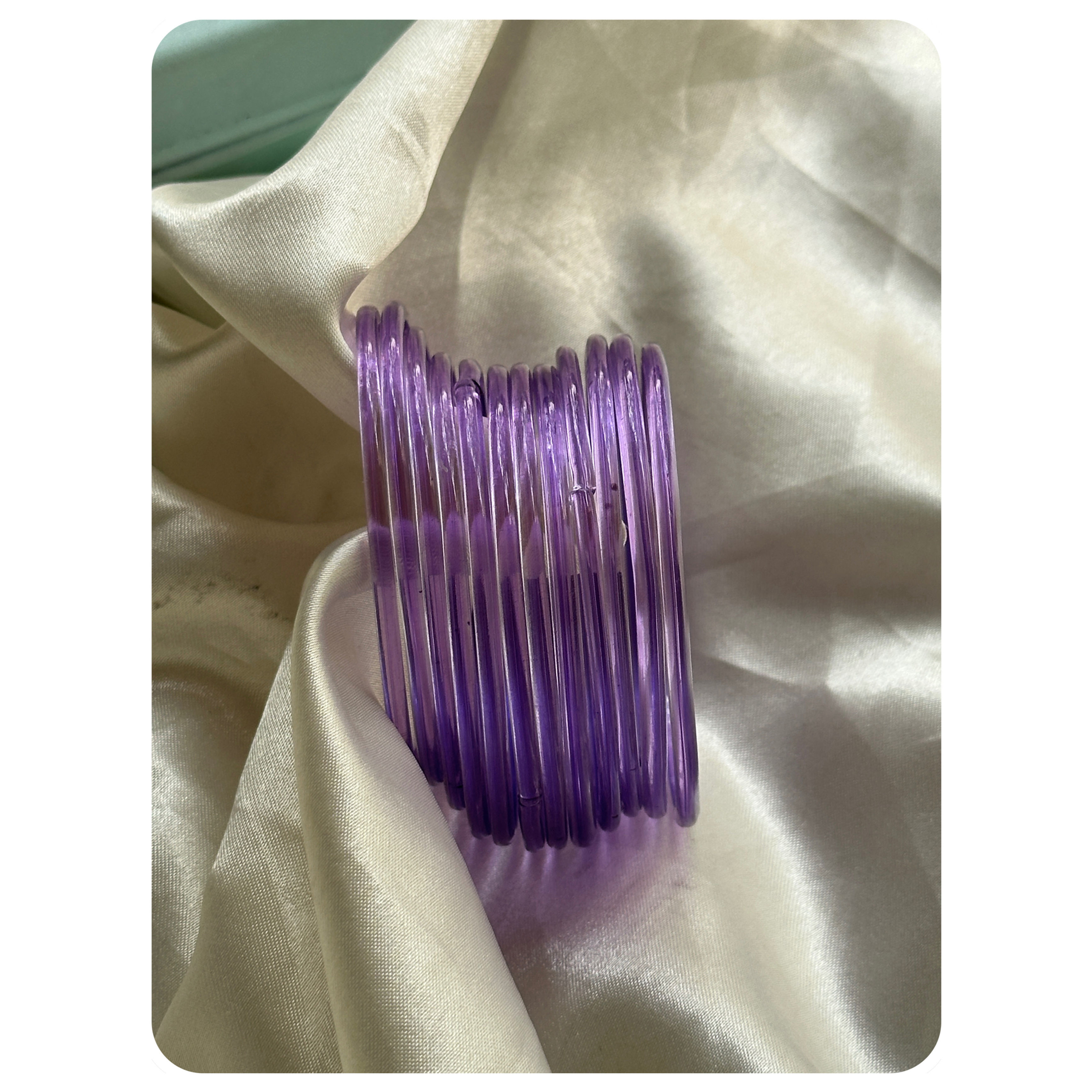 Lavender Resham Glass Bangle Sets(12 pieces) Size- 2.6