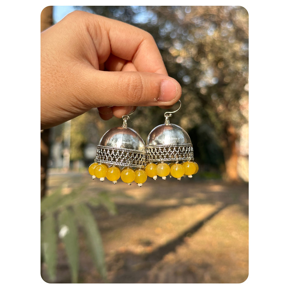 Silver Toned Yellow Beaded Basic Jhumka 