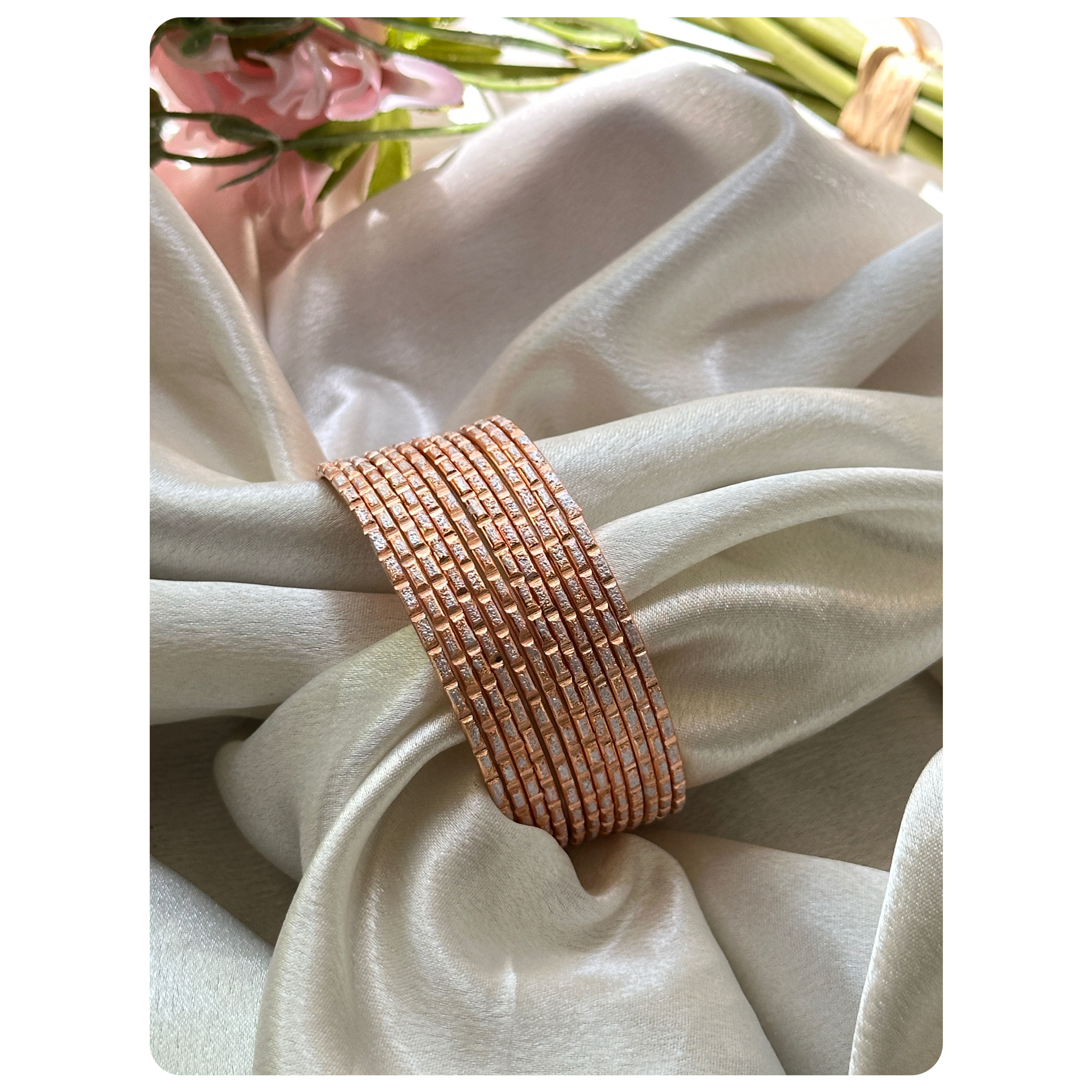 Copper Toned Textured Bangle Set (12 pieces) Size- 2.8