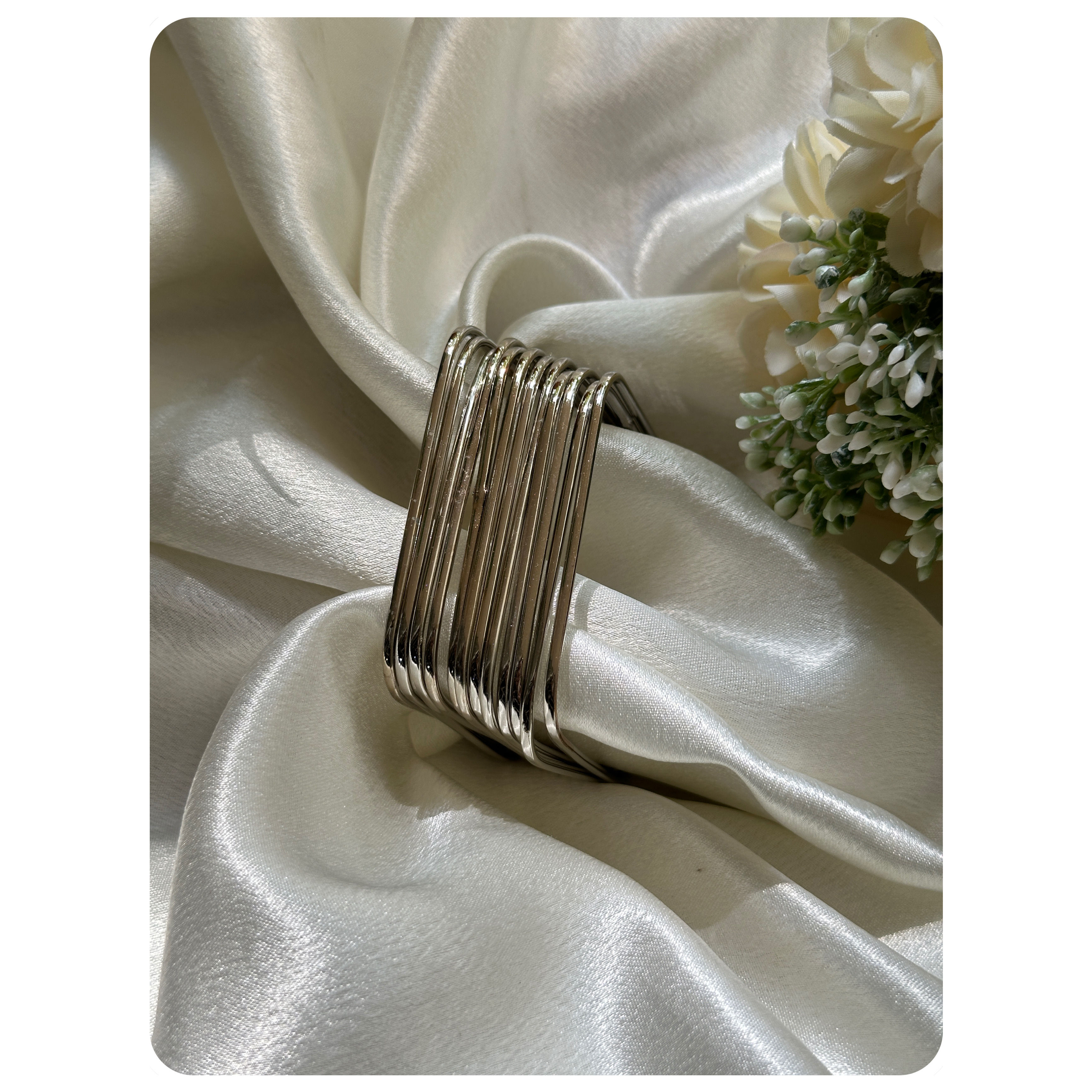 Silver Toned Square Bangle Set (12 pieces)- Size- 2.6