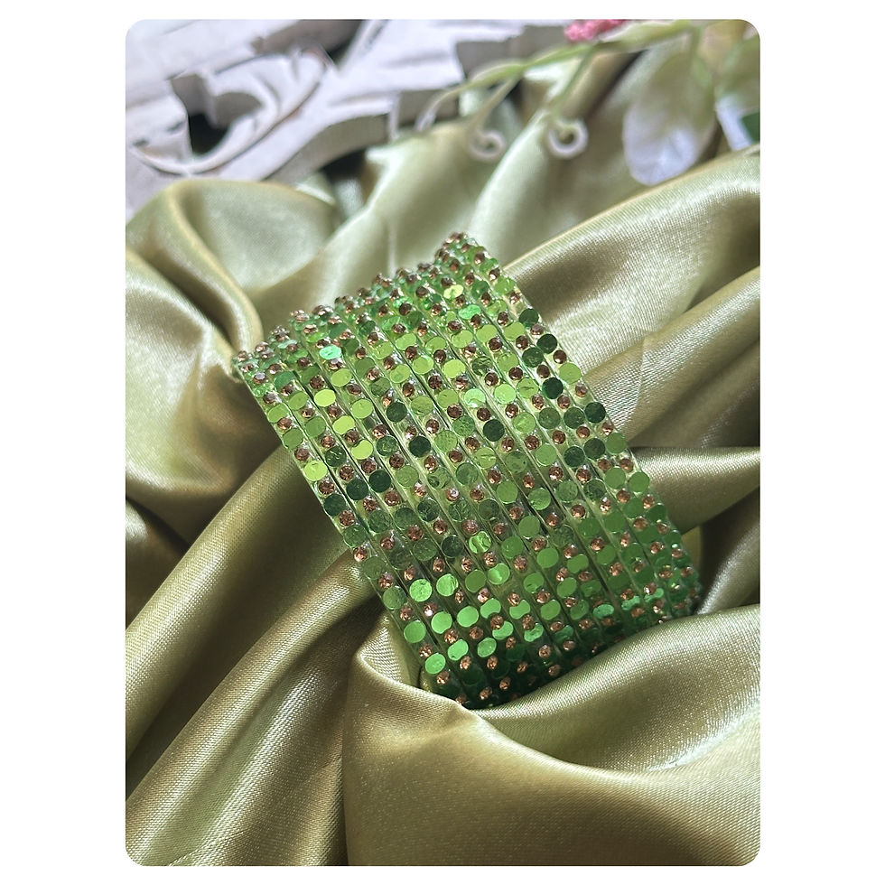 Green Zircon Stone and Sequin Glas Bangle Set (12 pieces) Size- 2.8