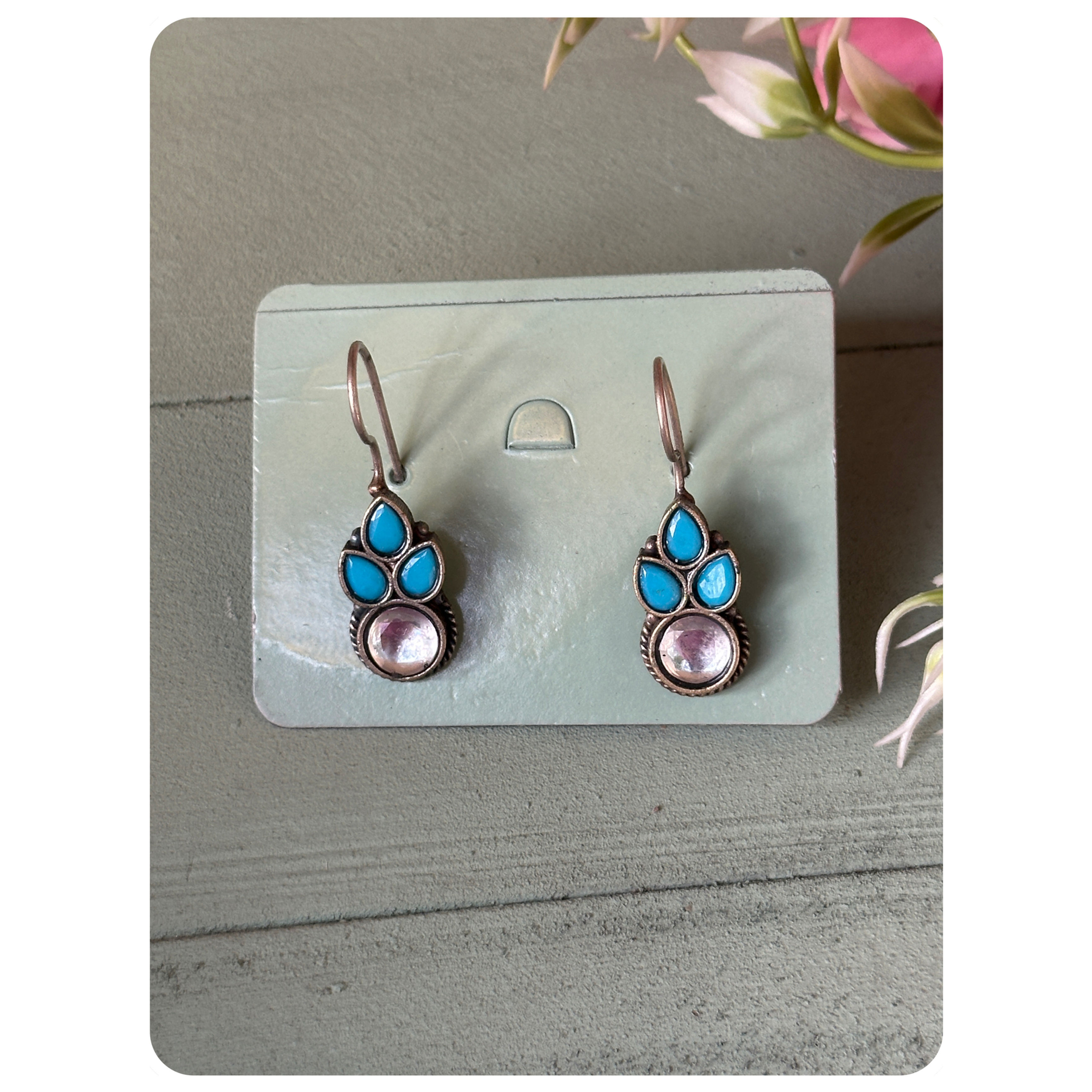 Silver Oxidised Blue and White Stone Earrings