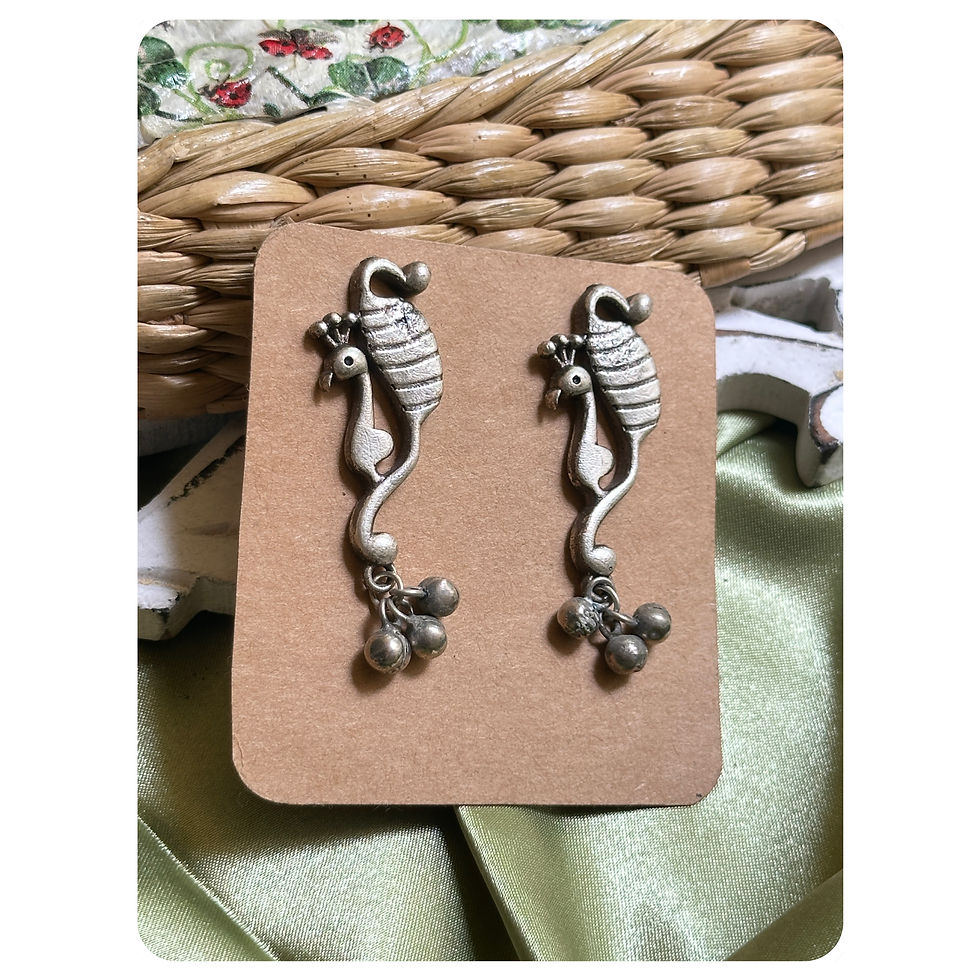 Silver Oxidised Peacock Ghungroo Studs