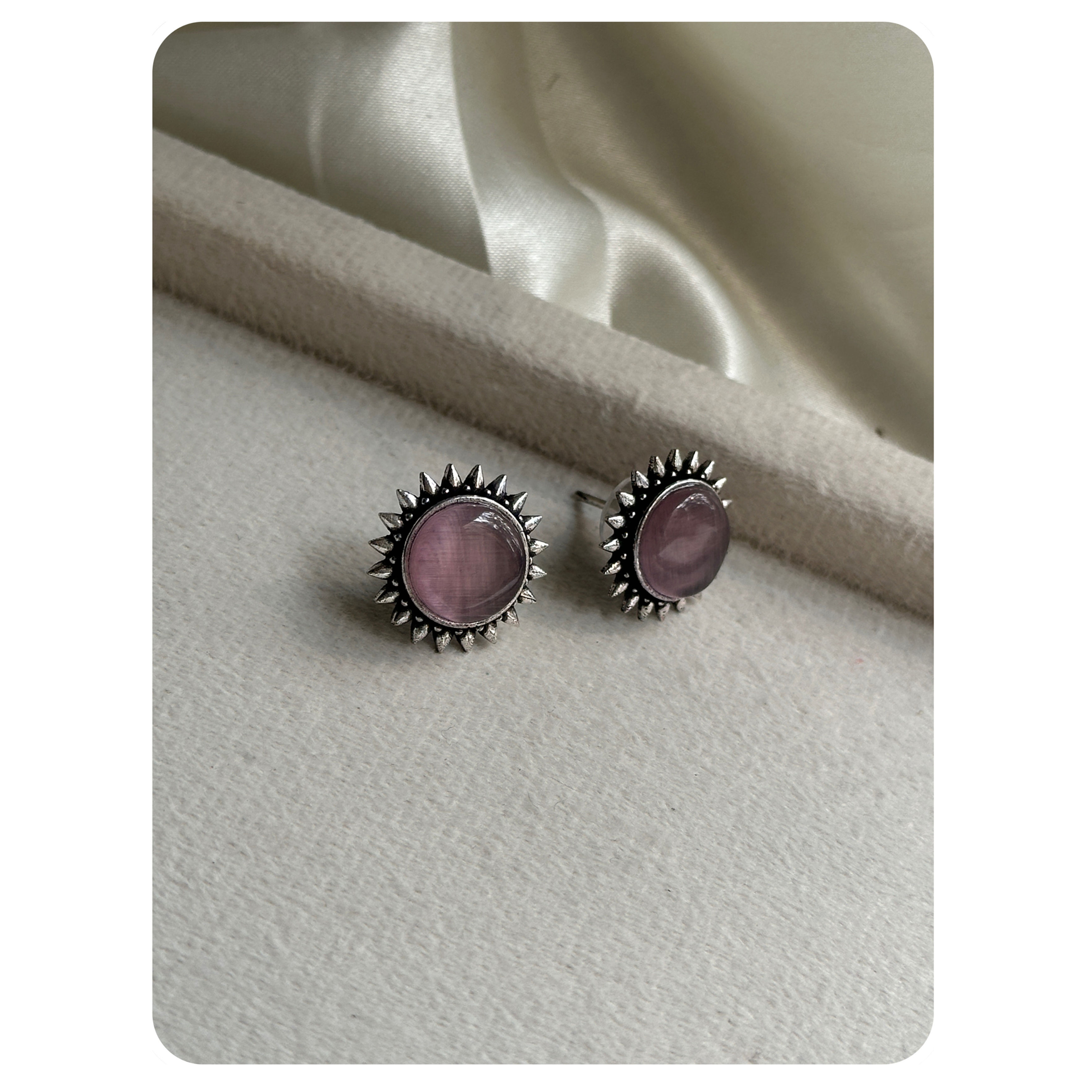 Silver Toned Baby Pink Sun Stud