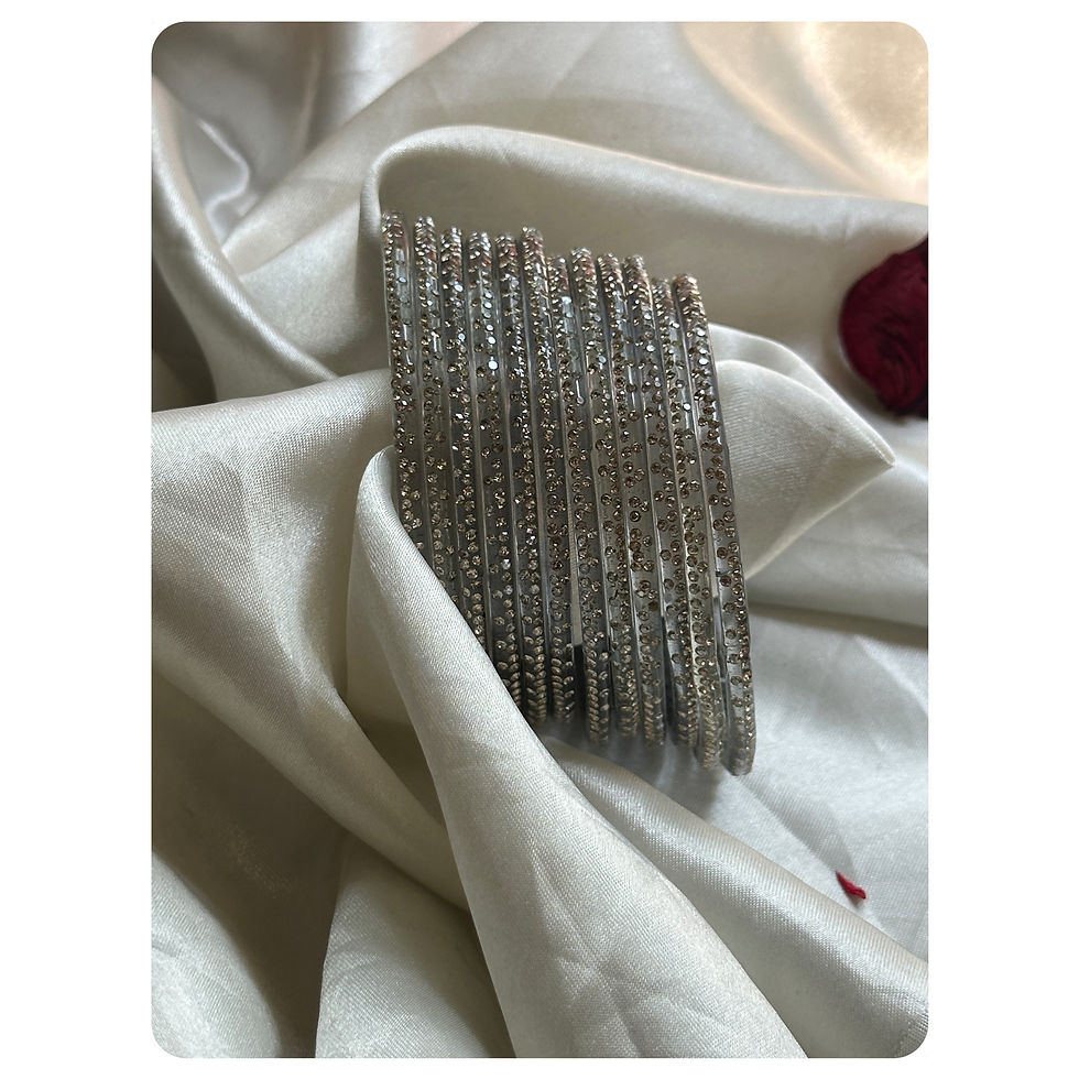 Thumbnail: Grey Fine Zircon Stone Embellished Glass Bangle Set (12 pieces) Size- 2.8