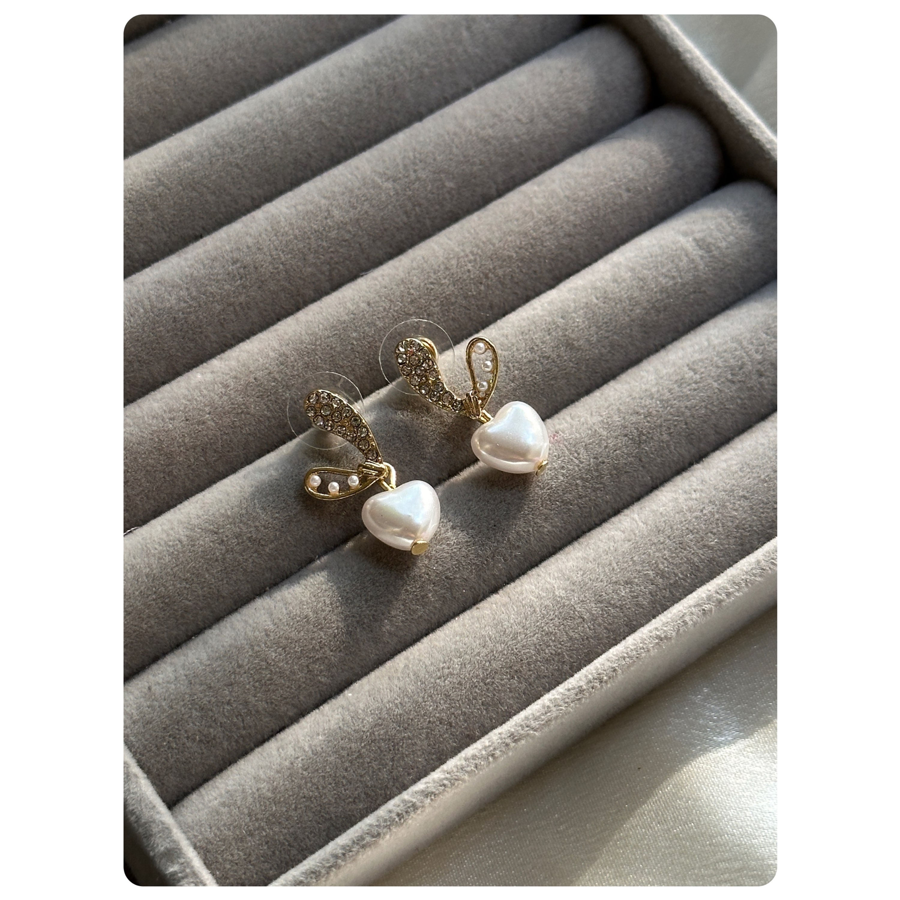 Gold Toned Pearl Heart Studs