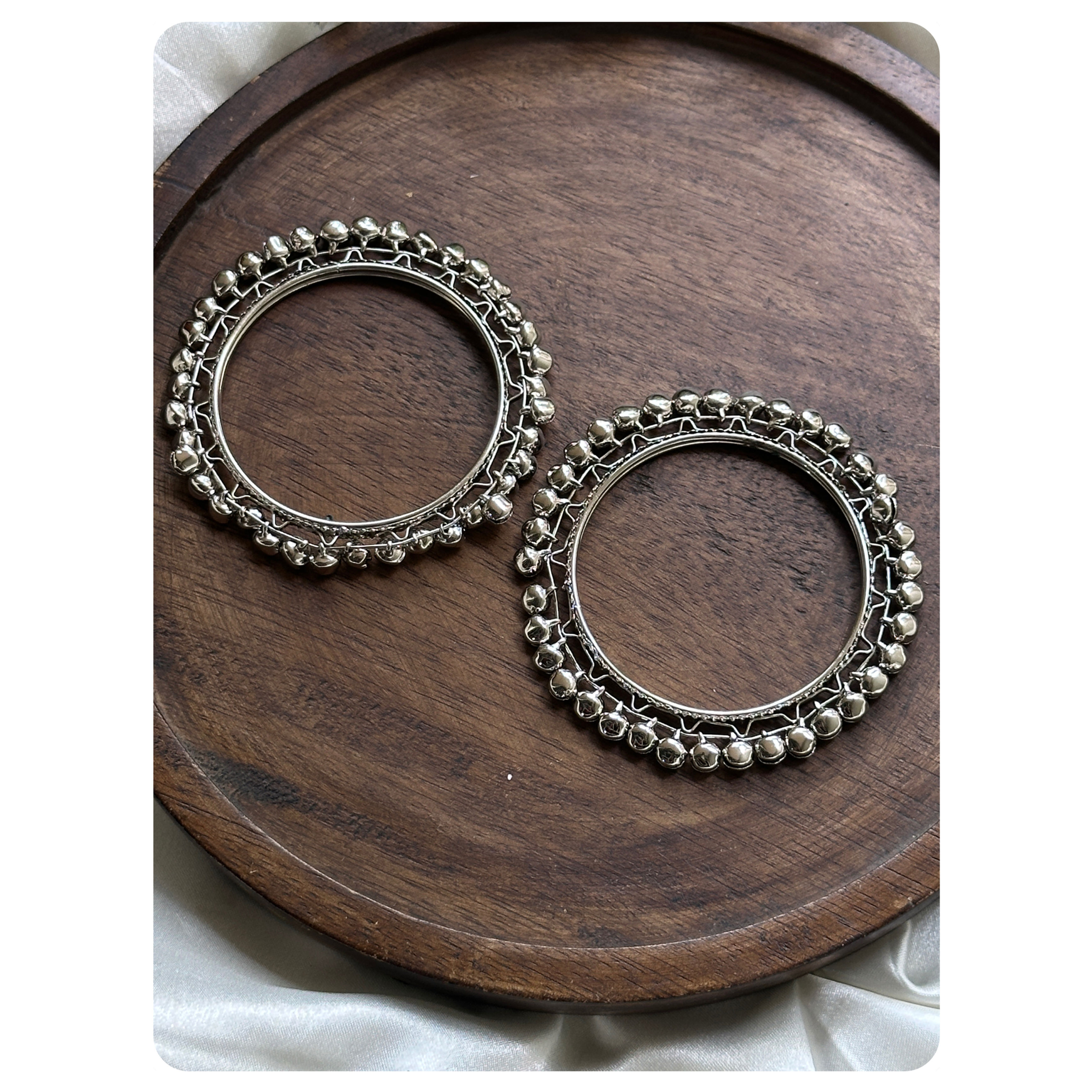 Silver Toned Ghungroo Bangle Pair- Size 2.8