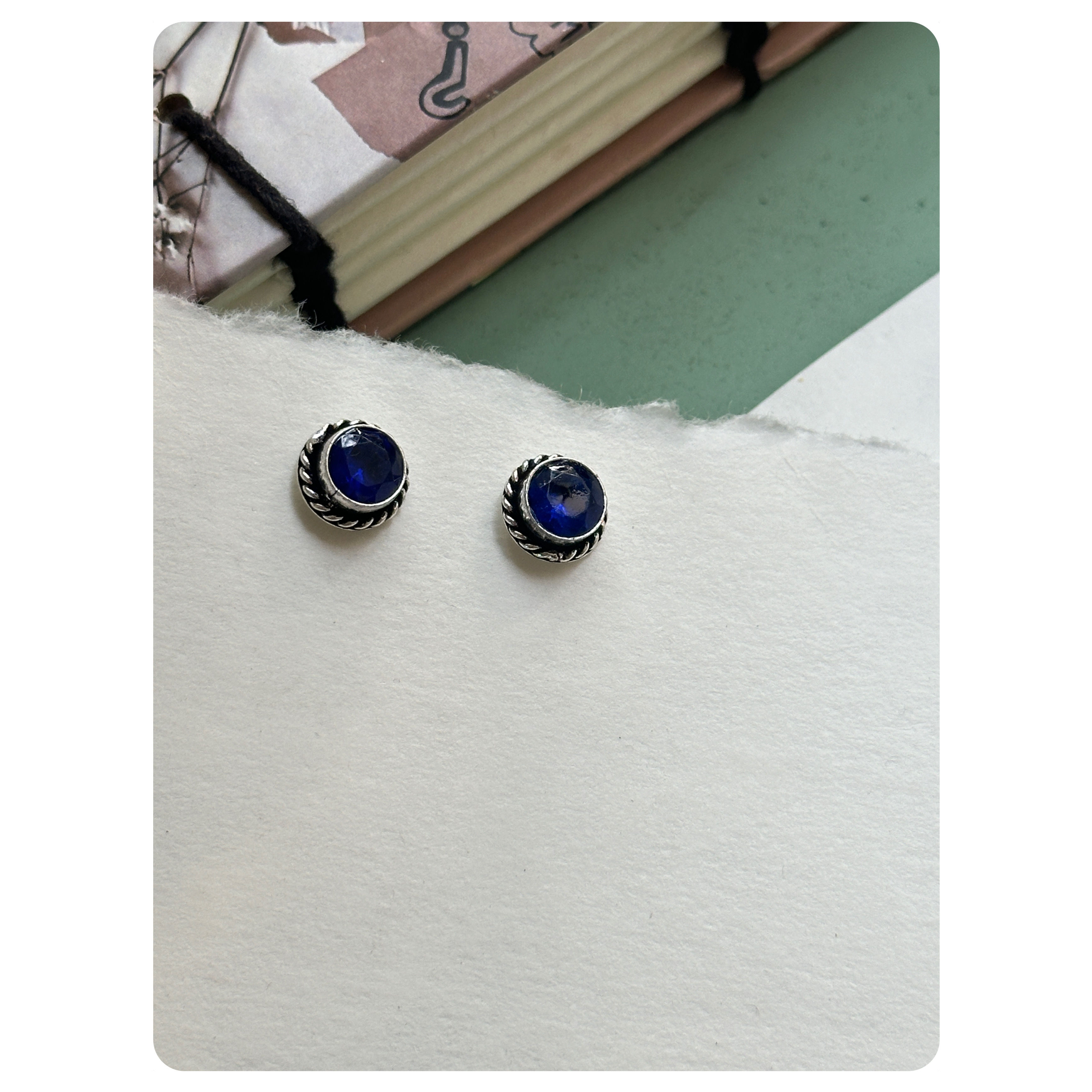 Silver Toned Royal Blue Round Stud