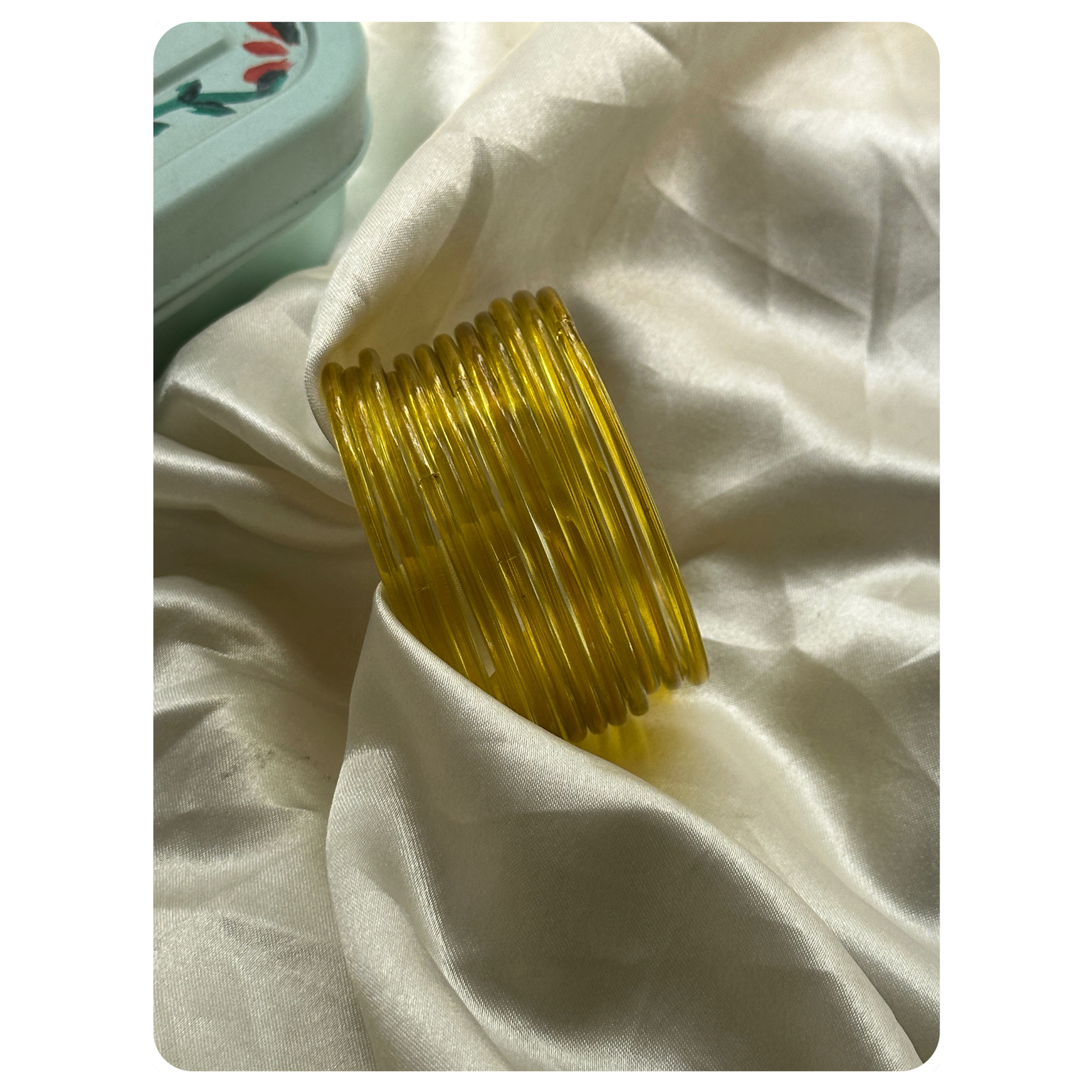 Yellow Resham Glass Bangle Set (12 pieces) Size- 2.10