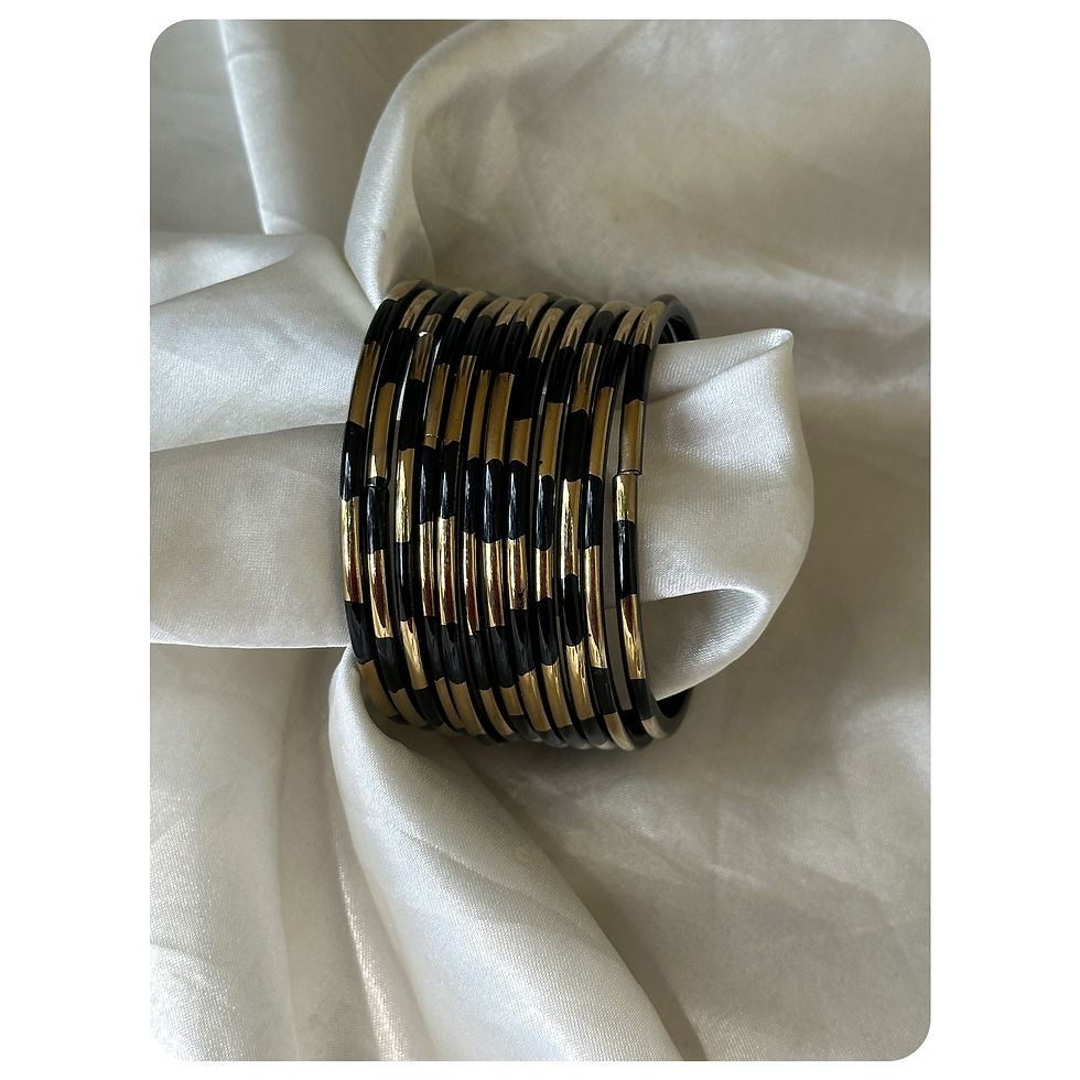 Thumbnail: Black and Gold Glass Bangle Set (12 pieces) Size- 2.6