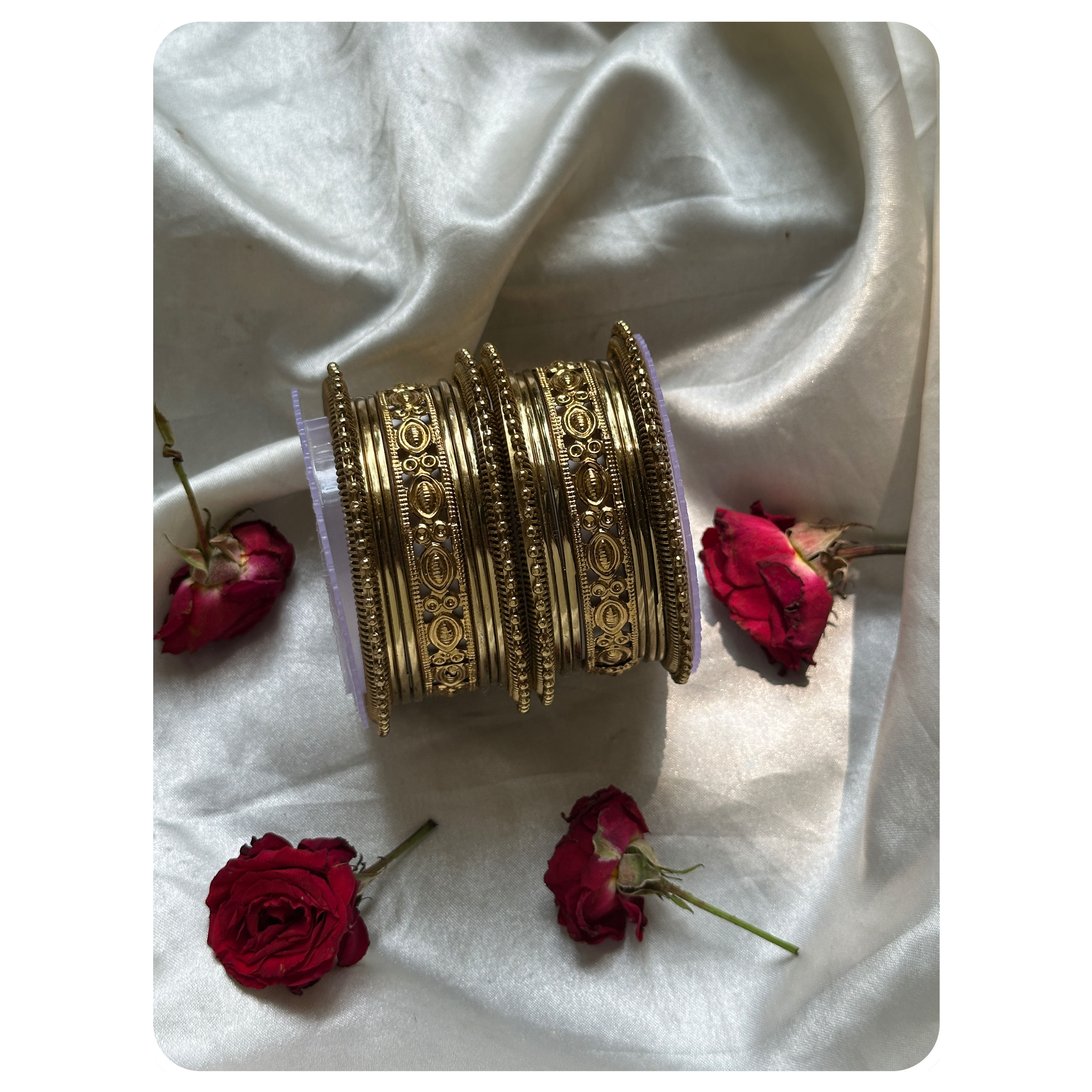 Gold Toned Mix Pattern Bangle Set (18 pieces) Size- 2.6