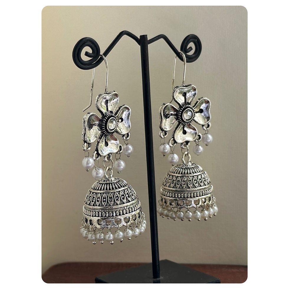 Silver Toned Flower Pearl Jhumkas