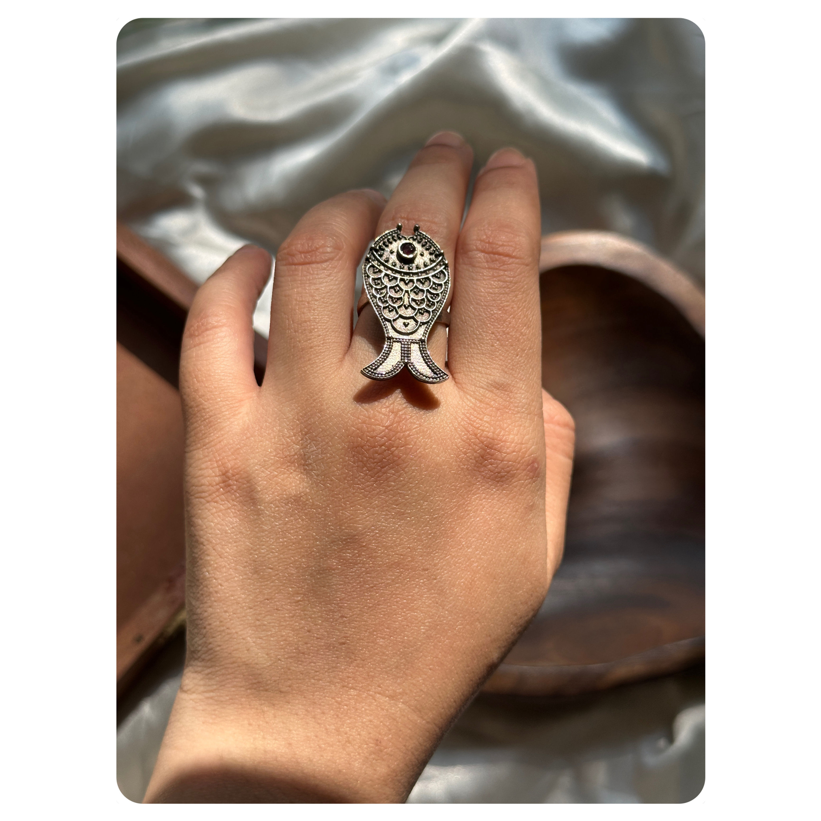Silver Oxidised Fish Ring