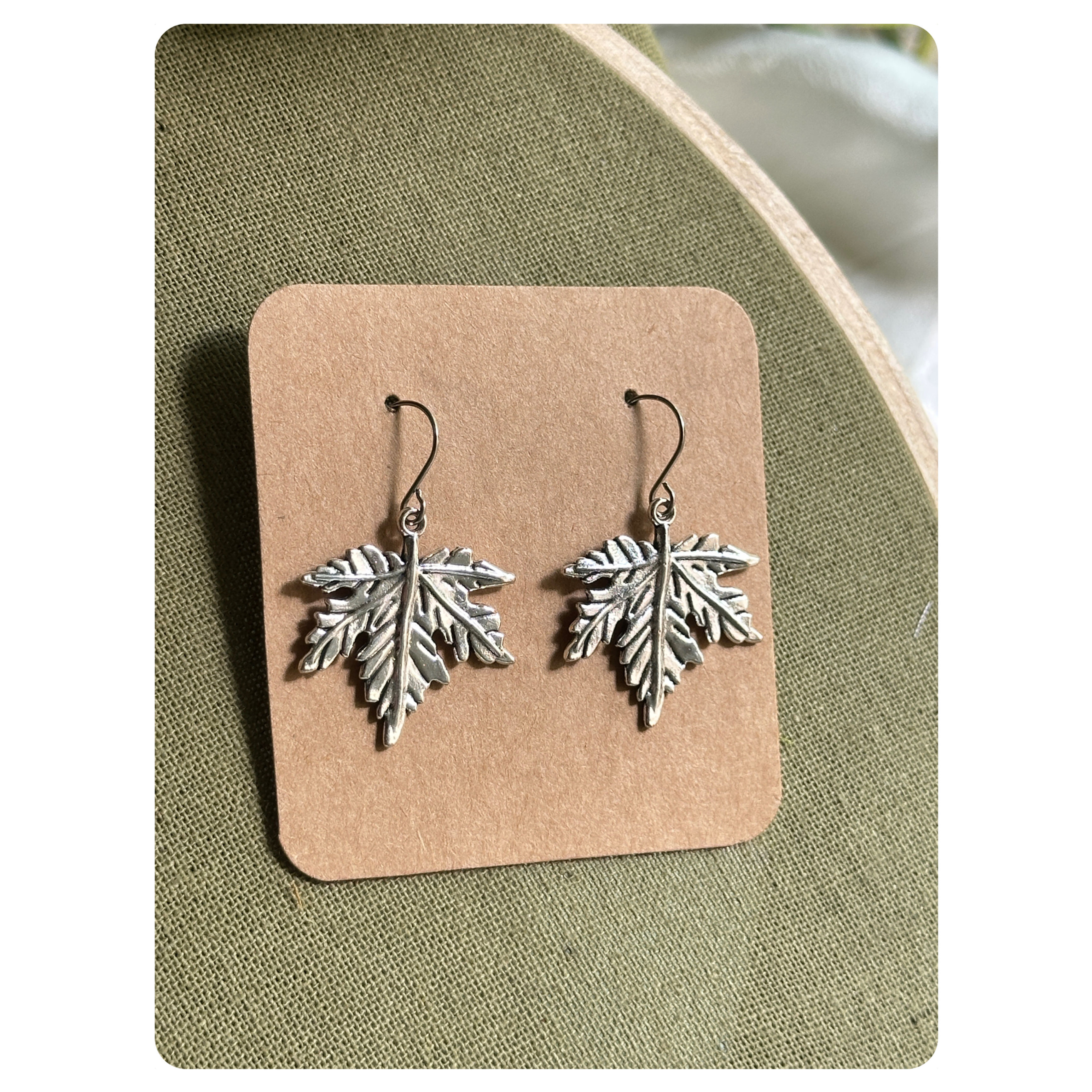 Silver Toned Maple Leaf Earring