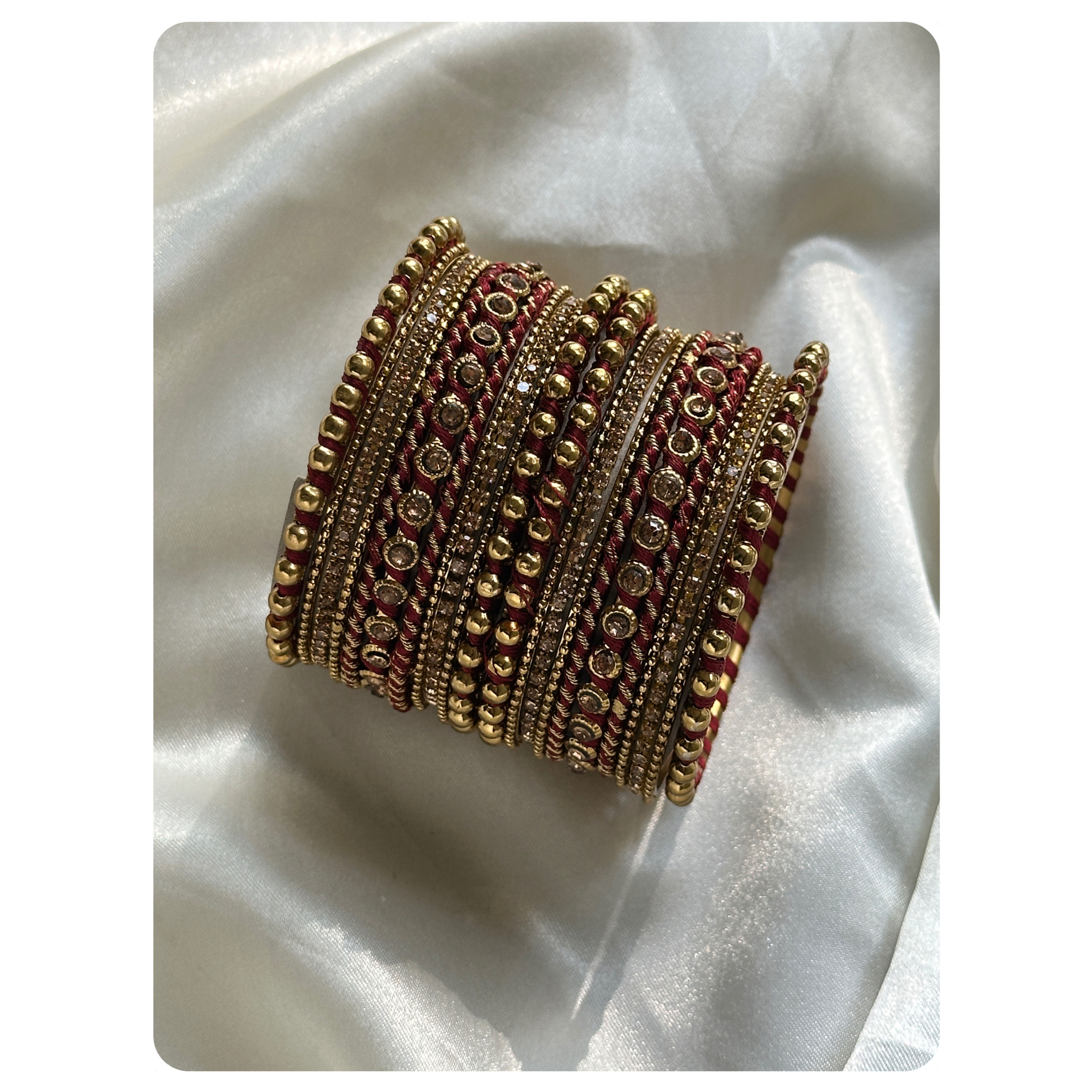 Maroon Thread and Jari Work Bangle Set (22 pieces) Size- 2.6